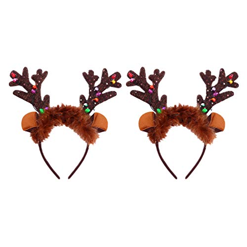 Minkissy 2 Pack LED Christmas Headband - Reindeer Antler Hair Hoop for Kids & Adults - Glowing Party Accessories for Holiday Celebrations, Christmas Parties, and Festive Events