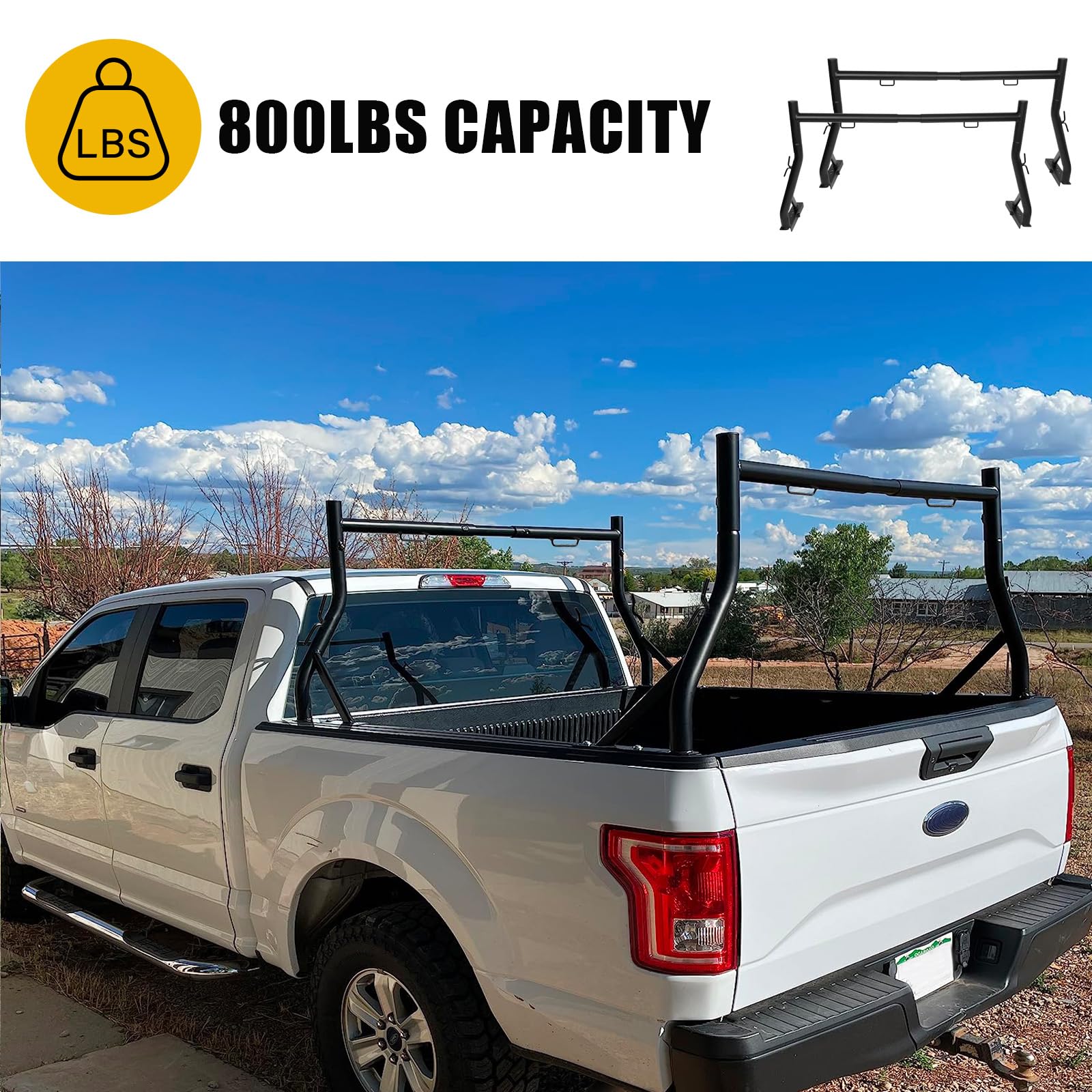 Heavy Duty Steel Truck Bed Ladder Rack - No Drill Installation, Extendable 52
