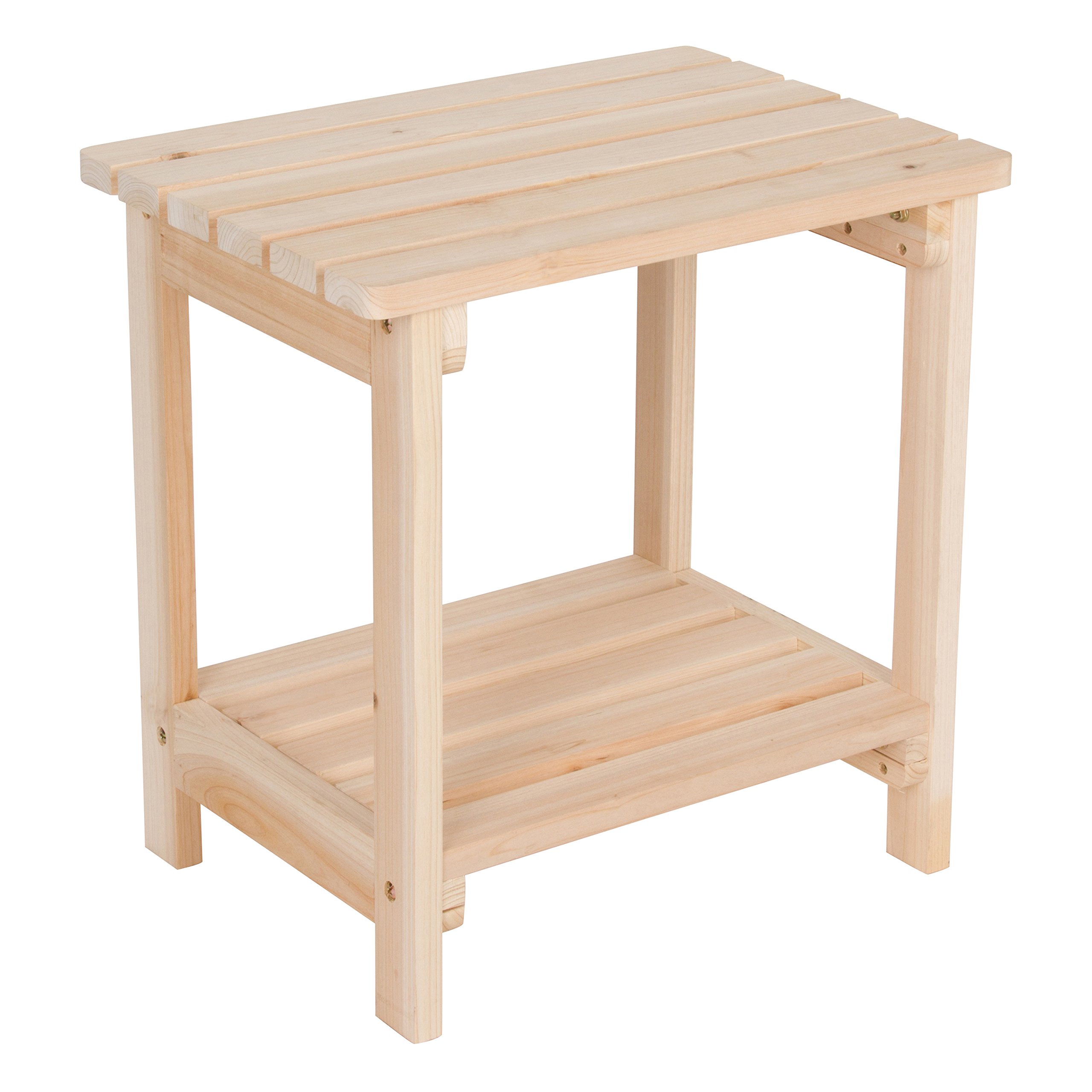 Shine Company Providence Rectangular Solid Wood Side Table - Natural Finish Outdoor Adirondack Small Patio Table for Garden, Deck, Poolside & Backyard Relaxation