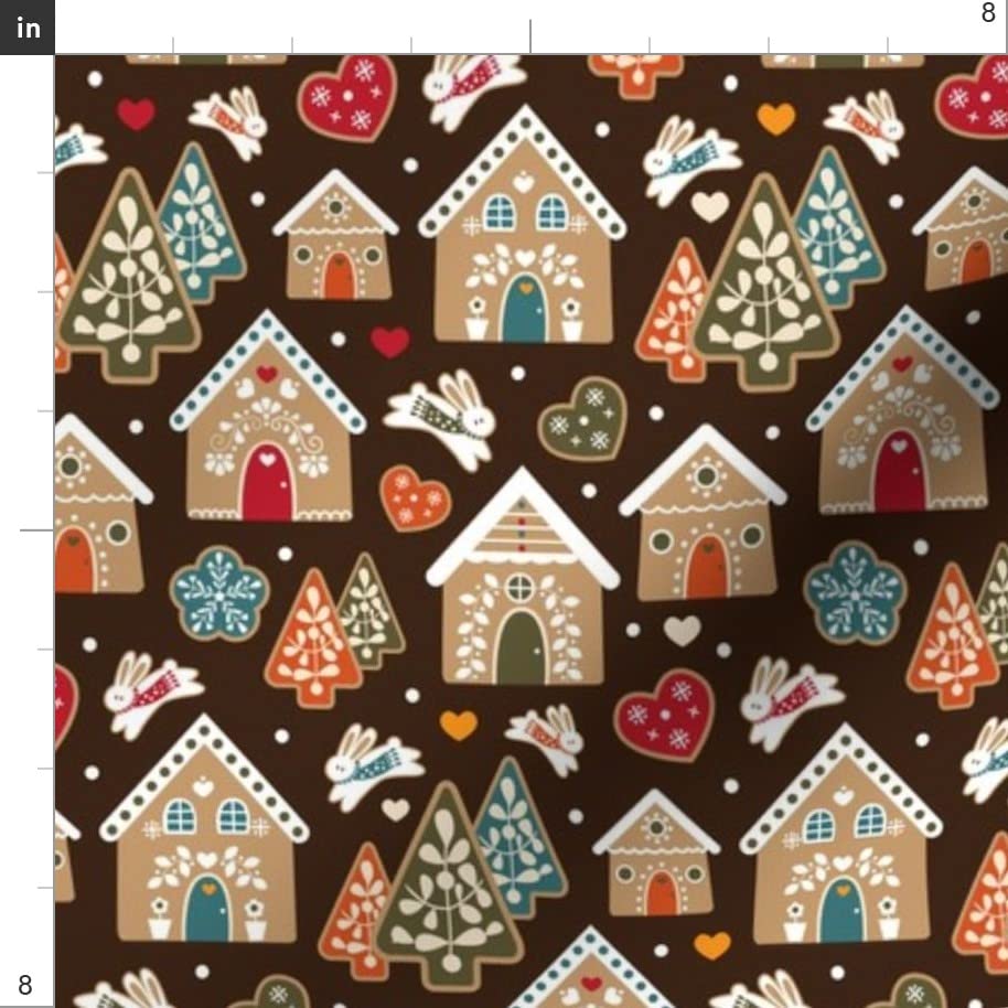 Gingerbread Town Printed Satin Fabric by The Yard - White Green Red Brown Orange Hearts Cookies Design for Sewing, Apparel, Lining, Blankets & Home Decor | Perfect for Christmas Crafts, DIY Projects & Holiday Decorations