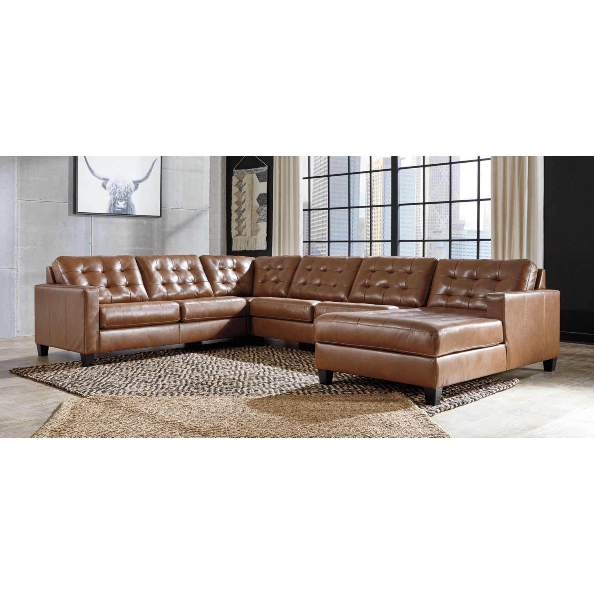 Baskove 4-Piece Sectional Sofa with Chaise Lounge - Modern L-Shaped Couch Set for Living Room, Family Room & Apartment - Soft Fabric Upholstery, Comfortable Seating for Relaxation & Entertainment