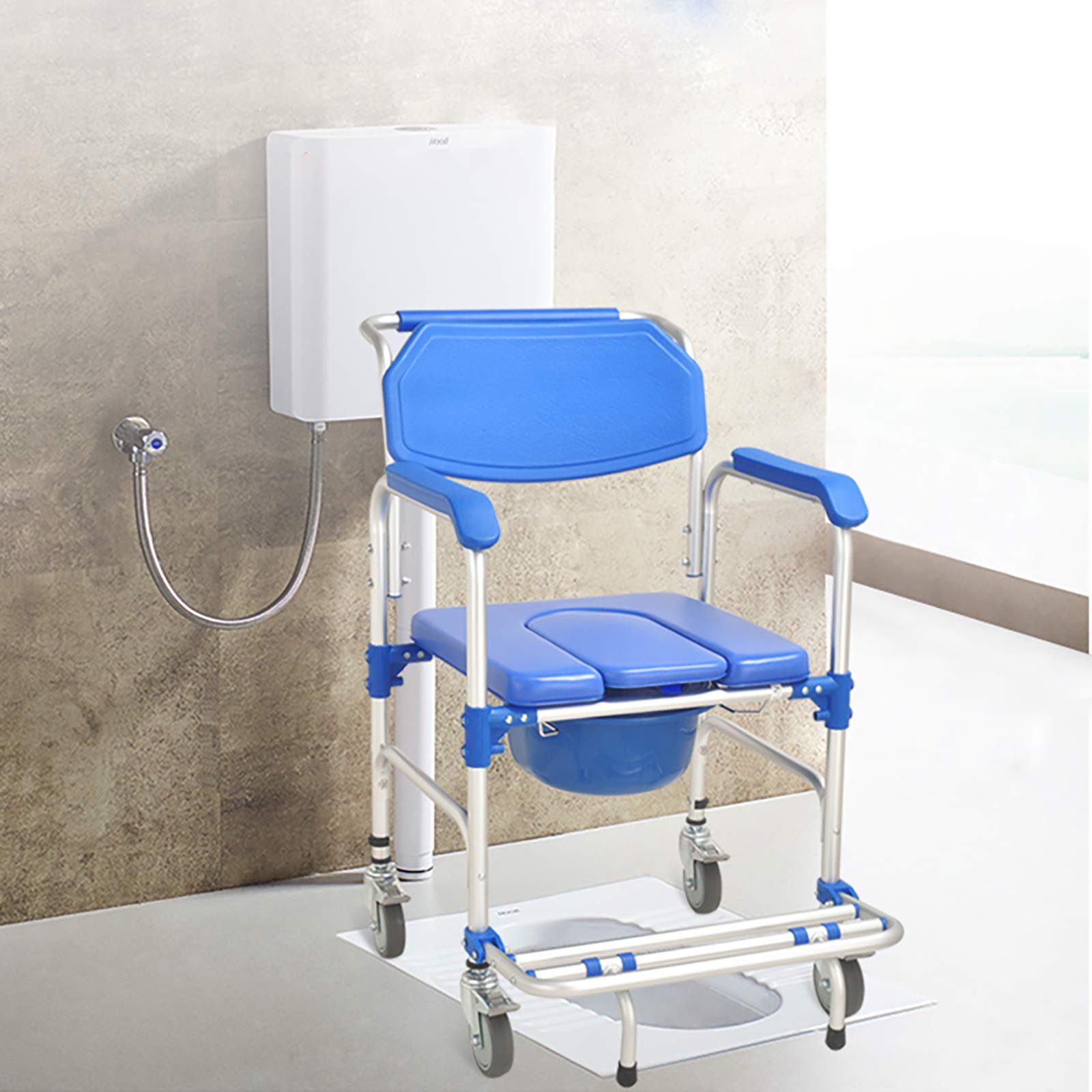 Portable Aluminum Shower Commode Chair with Wheels - Slip-Resistant Toilet Seat for Elderly & Handicapped - Adjustable Height Medical Commode for Home & Hospital Use - Ideal for Bathroom Safety & Mobility Assistance