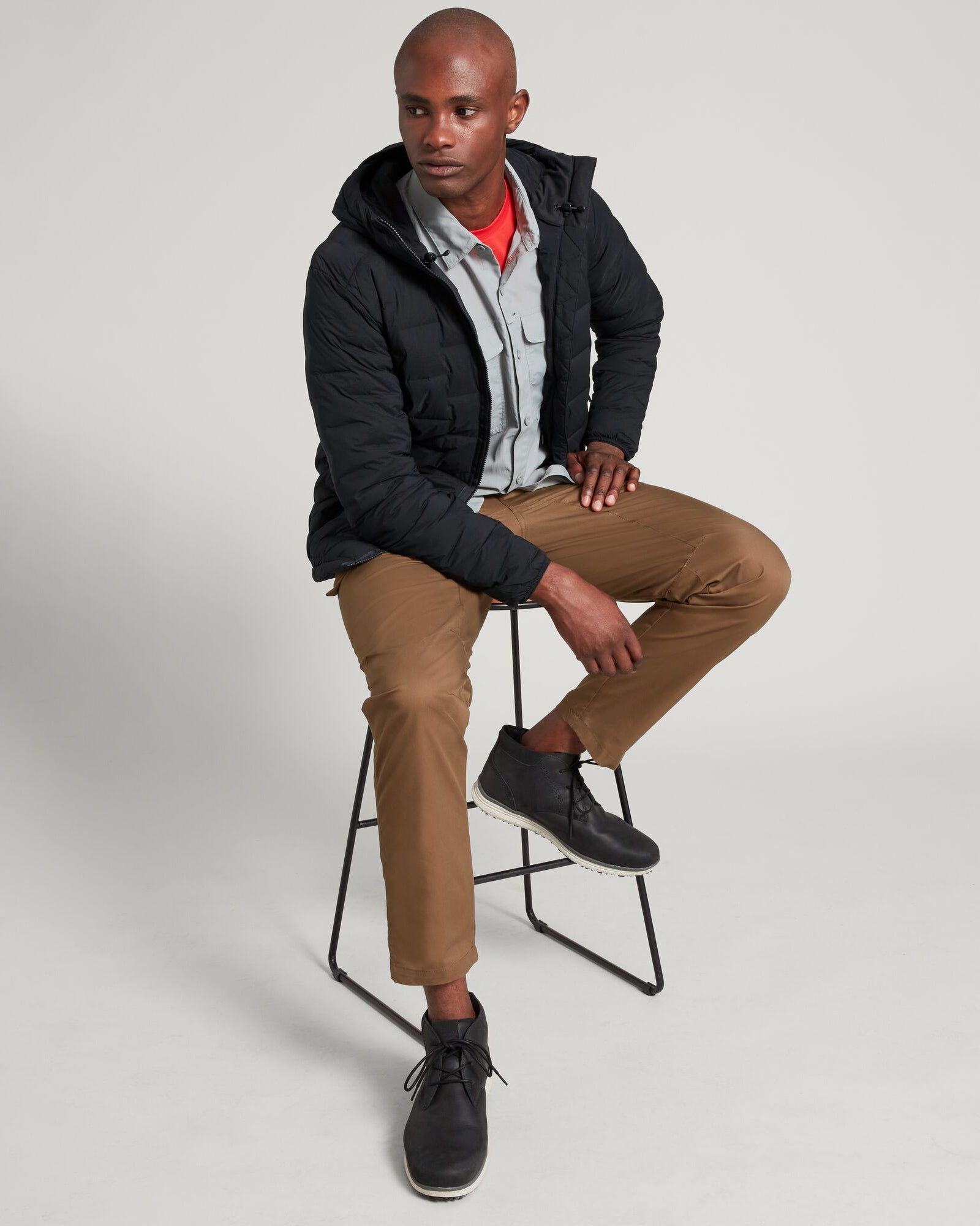 Men's Lightweight Stretch Hooded Down Jacket - Waterproof Winter Coat for Outdoor Activities | Black