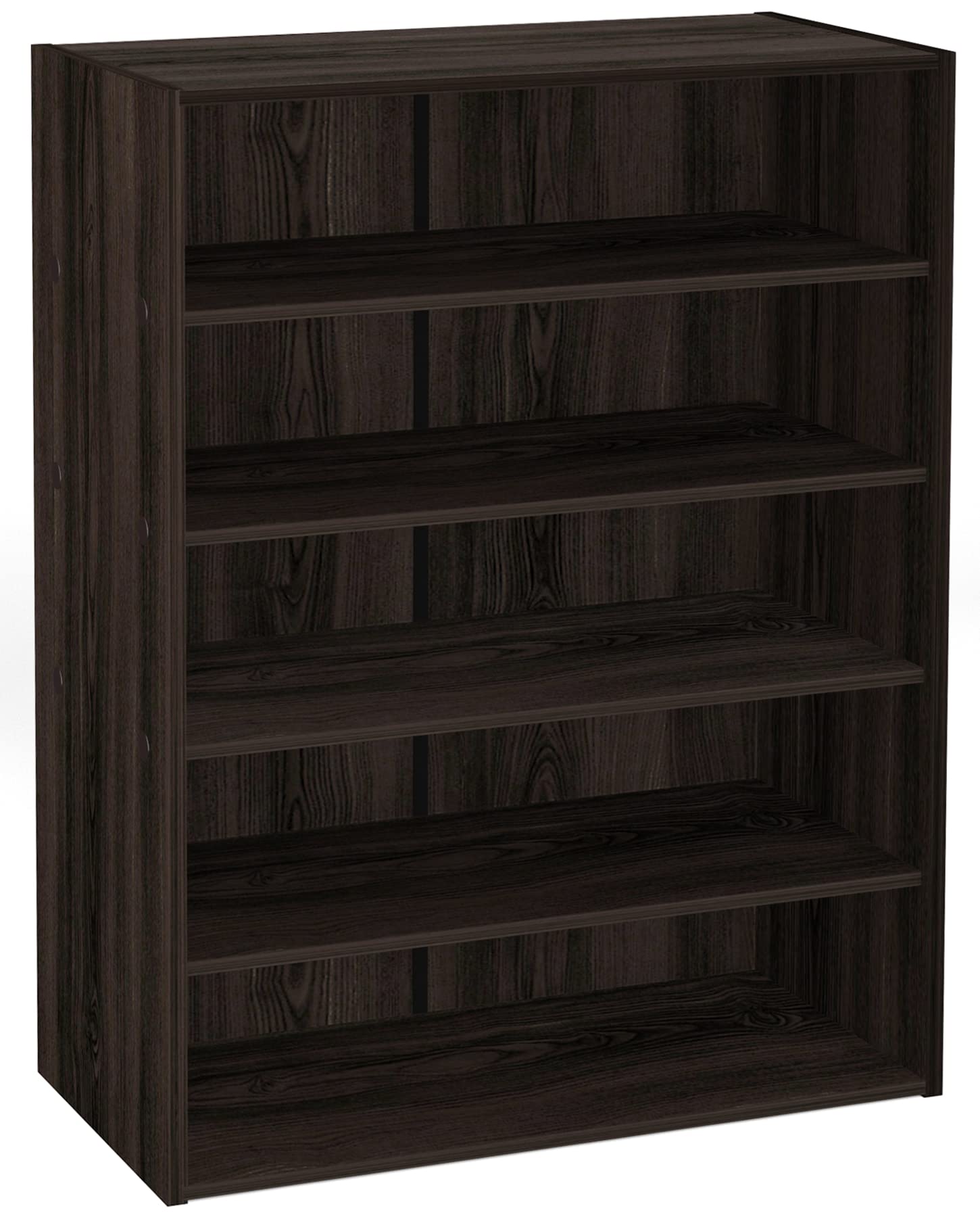 5-Tier Stackable Shoe Rack Organizer - Dark Brown Wood Grain Free Standing Shoe Storage Shelf for 10-15 Pairs | Perfect for Entryway, Hallway, Closet & Bedroom Organization | Space-Saving Shoe Stand for Small Apartments & Dorm Rooms