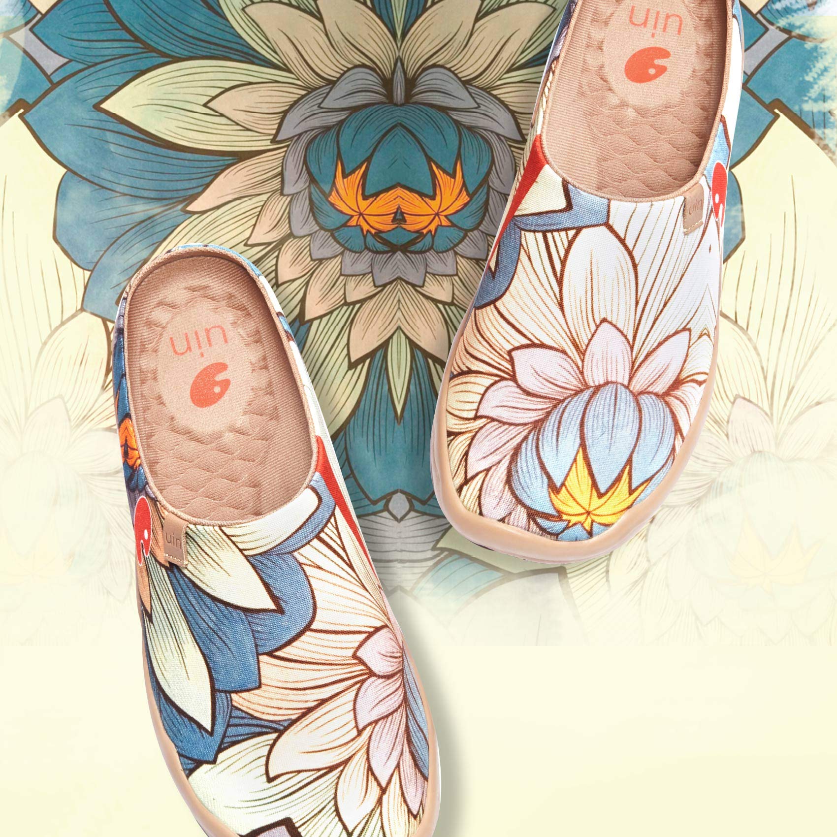 UIN Women's Slip-On Mules - Comfortable Lightweight Clogs with Wide Toe & Artistic Paint Design - Malaga Series Casual Shoes for Travel, Walking & Everyday Wear