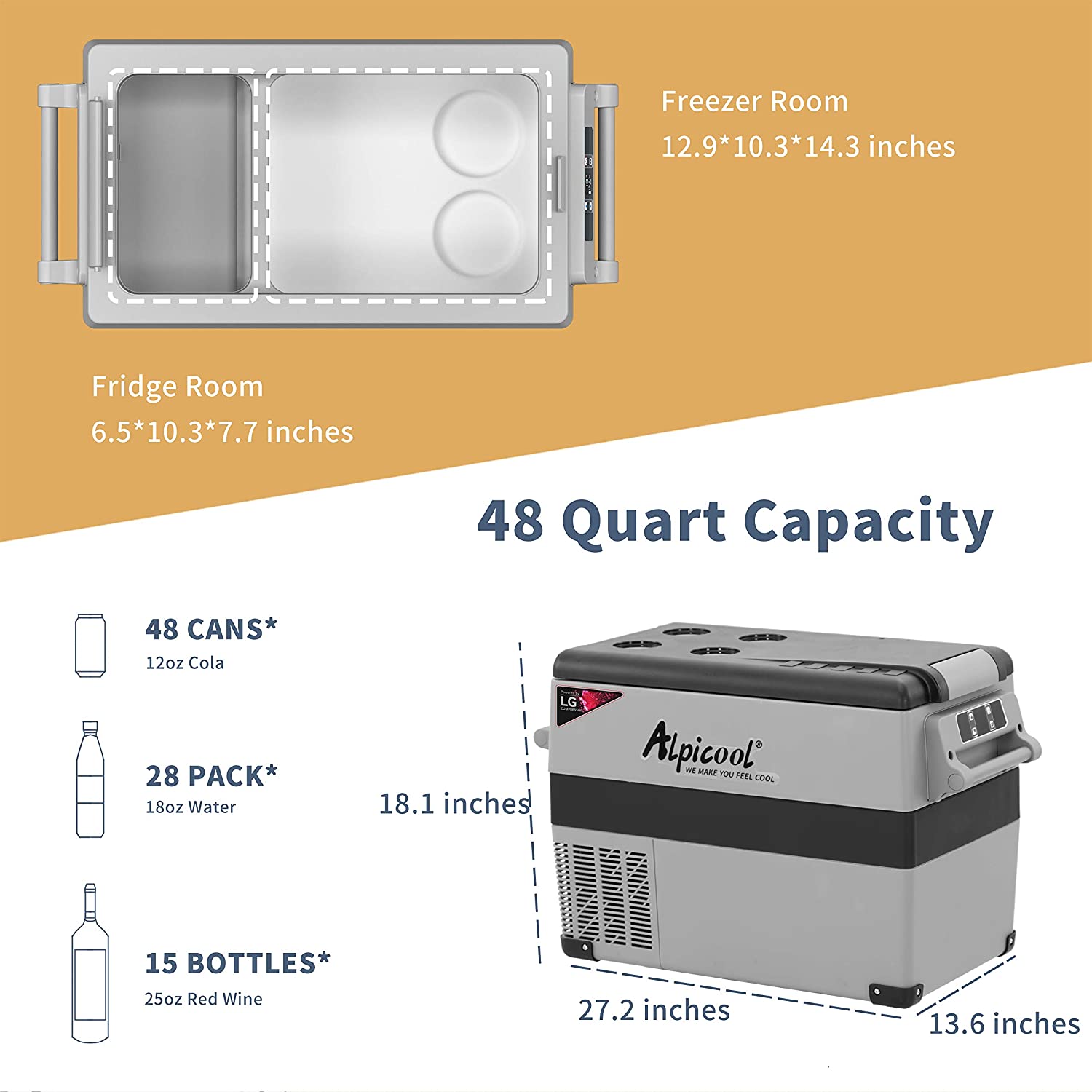 Alpicool LGCF45 12V/24V Portable Car Refrigerator Freezer - 45L Dual Zone Fridge for Camping, Road Trips & Outdoor Adventures