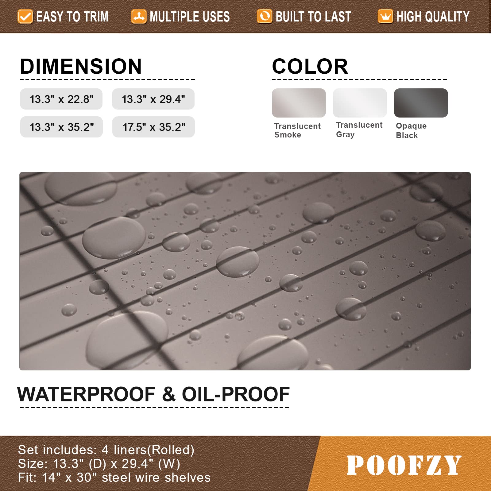 Poofzy Non-Adhesive Wire Shelf Liners - 14