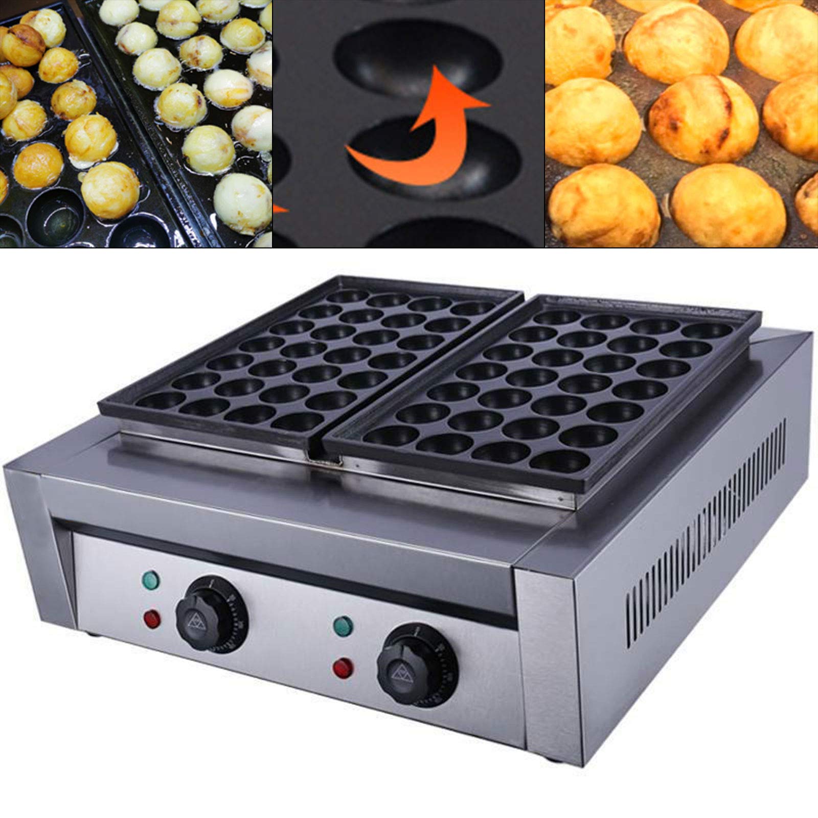 Electric Pancake Maker & Waffle Iron Machine - Non-Stick 56-Hole Breakfast Maker for Pancakes, Waffles, Snacks - Easy to Clean - Perfect for Home, Office, Camping & Quick Meals