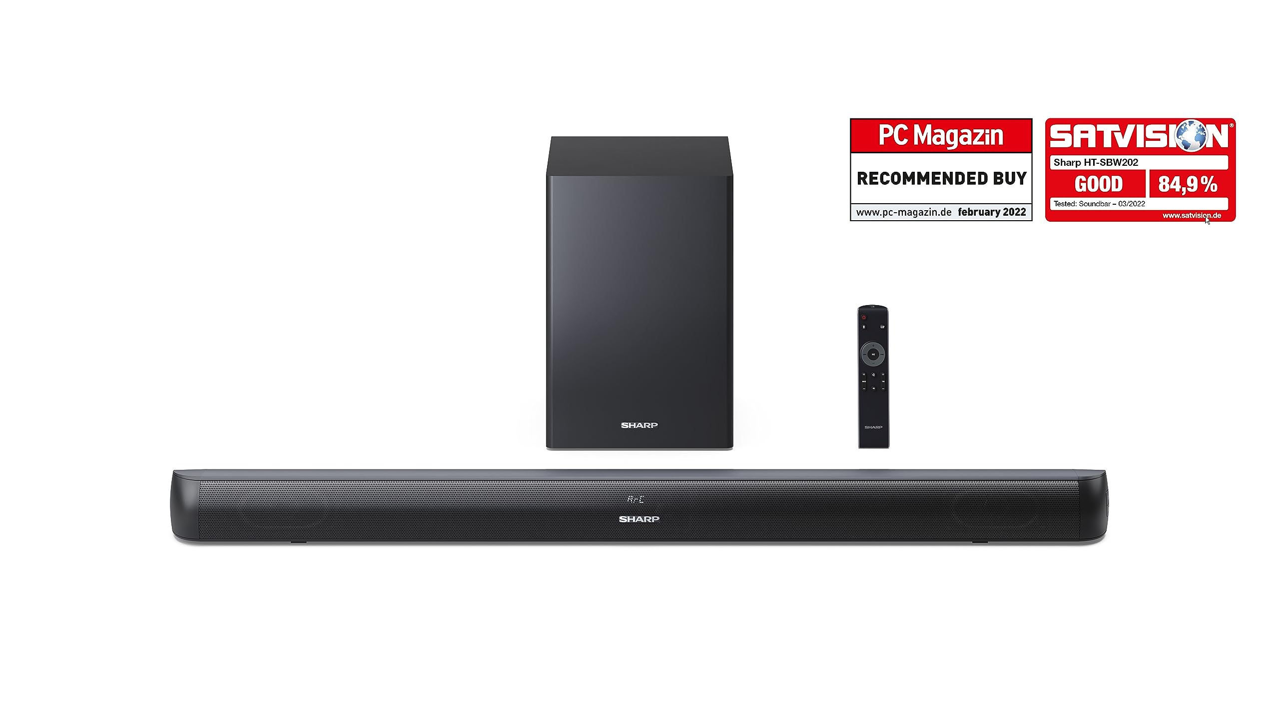 SHARP HT-SBW202 2.1 Channel Soundbar with Wireless Subwoofer - 200W Slim Bluetooth Speaker for TV, Home Theater & Streaming | HDMI ARC, Optical, USB, AUX Inputs | Wall Mountable or Tabletop Setup - Perfect for Movies, Gaming & Music (Black)