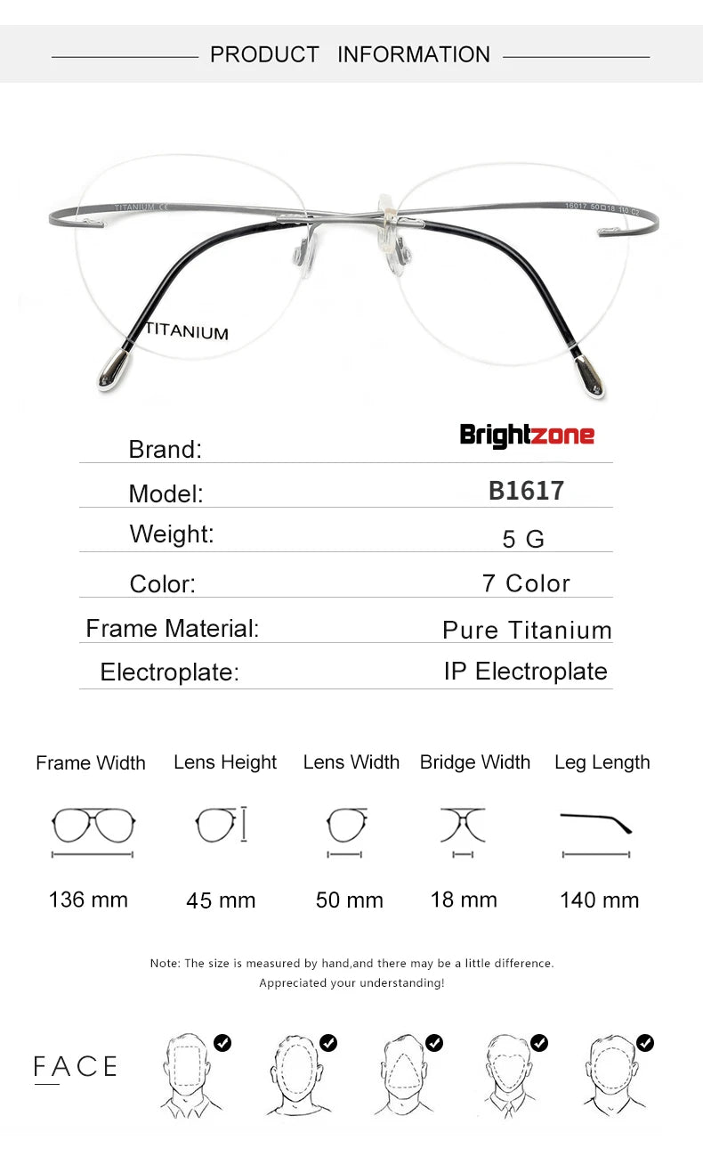Brightzone Women's Rimless Oval Round Titanium Eyeglasses 71617 - Lightweight Comfortable Glasses for Work, Reading & Everyday Use