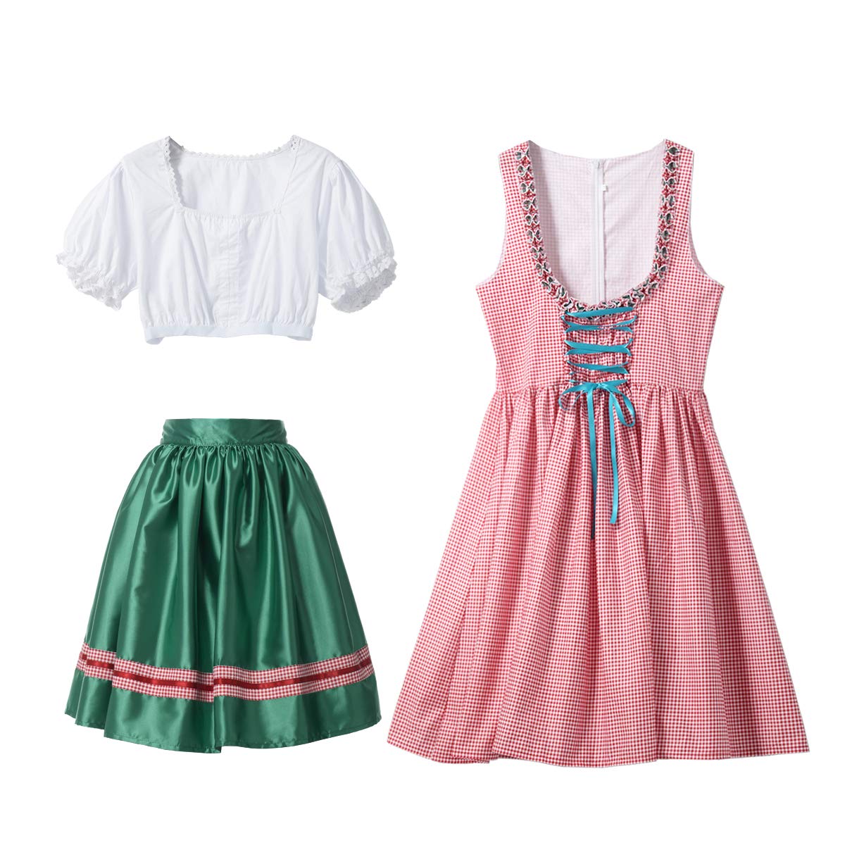 GRACEART German Oktoberfest Costume for Women - 3 Piece Dirndl Dress (Size L, A) | Perfect for Oktoberfest Parties, Halloween & Themed Events