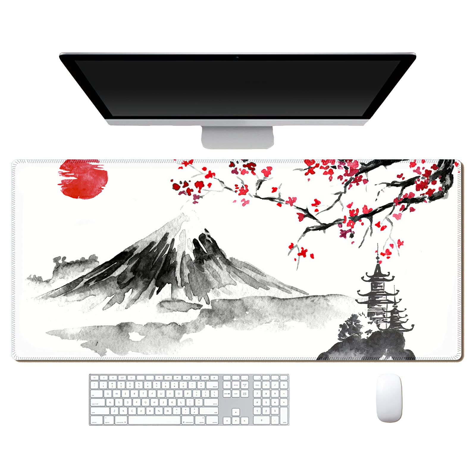 Japanese Cherry Blossom Large Gaming Mouse Pad - 31.5×11.8 Inch Non-Slip Rubber Base Desk Mat with Stitched Edges for PC, Laptop & Office Use - Perfect for Gamers, Professionals & Home Workspace Setup