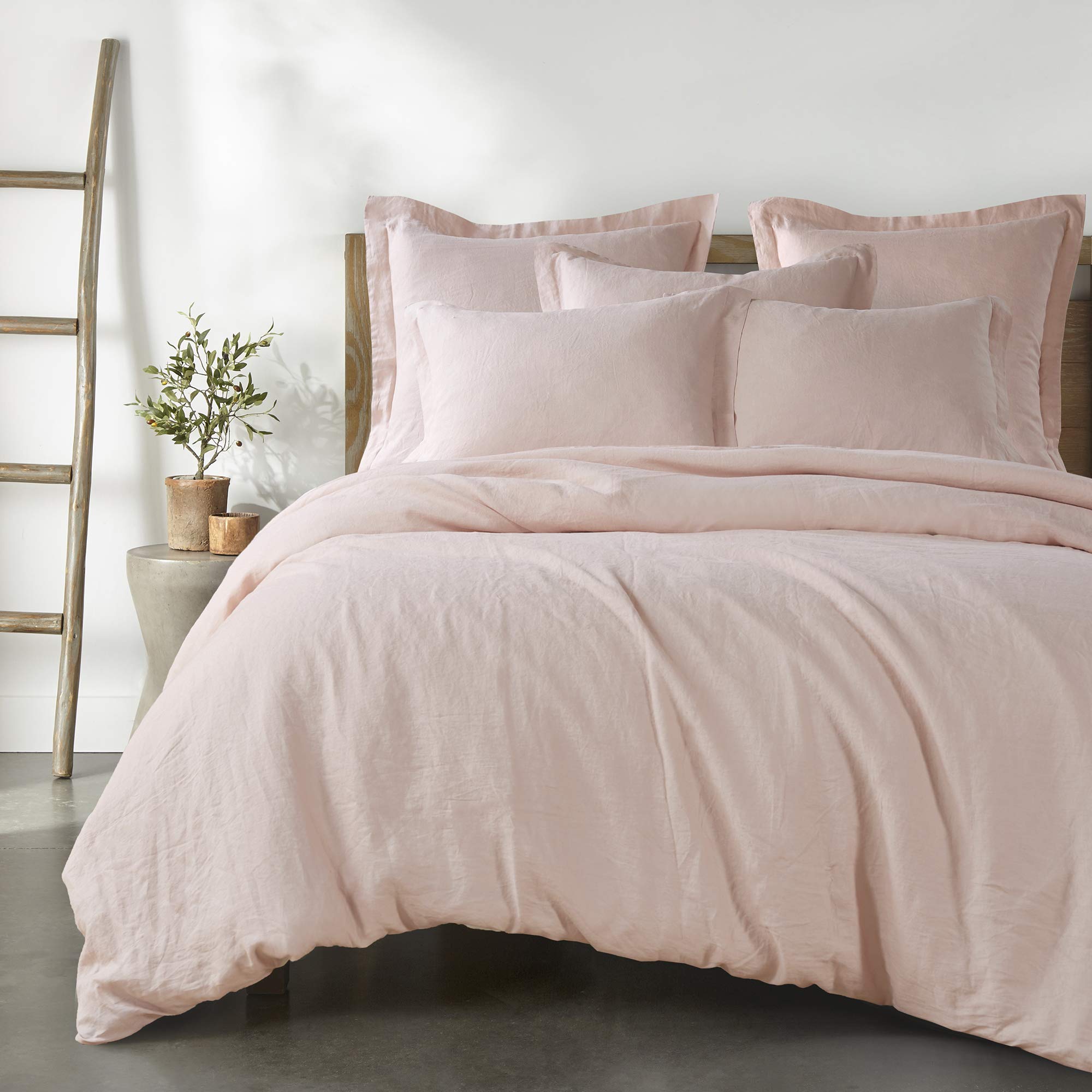 Levtex Home 100% Washed Linen Duvet Cover Set - Full/Queen Size (90x94 Inches) - Soft Blush Pink Bedding for Cozy & Breathable Sleep - Perfect for Master Bedroom, Guest Room & Airbnb