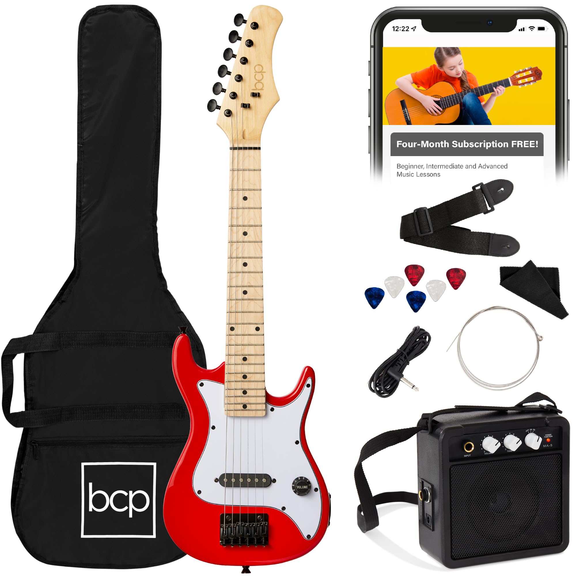 Best Choice Products 30-inch Kids Electric Guitar Beginner Starter Kit with 5W Amplifier, Strap, Gig Bag, Strings & Picks - Metallic Red | Perfect for Kids Learning Guitar, Birthday Gifts & Music Practice at Home