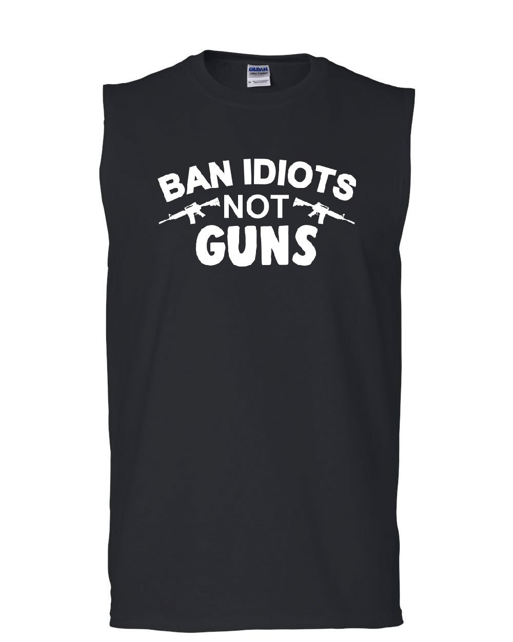 Patriot 2nd Amendment Pro Gun Rights Sleeveless Muscle Shirt - Ban Idiots Not Guns - American Flag Design for Shooting Range & Political Rallies