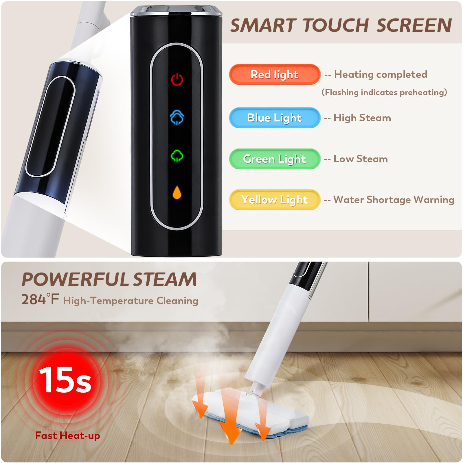 Best Steam Mop for Hardwood Floors - 3 Steam Modes, 15-Second Heat Up, 284°F Powerful Steam for Wood, Tile & Marble Floors - Includes 3 Washable Mop Pads - Perfect for Pet Hair, Stains & Deep Cleaning