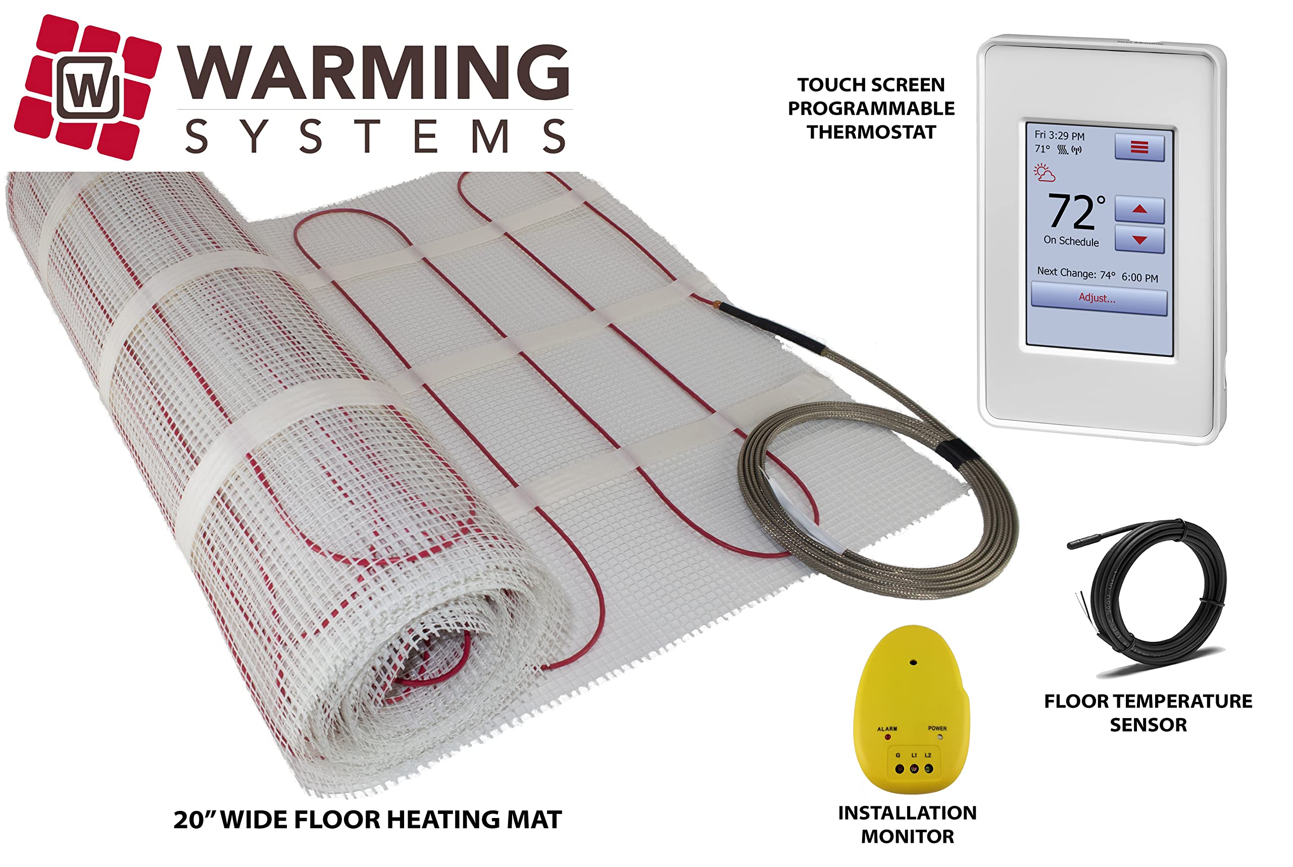 40 Sqft Electric Tile Radiant Floor Heating Mat System with Programmable Touch Screen Thermostat - 120V Warm Floor Solution for Bathroom, Kitchen & Basement Installation