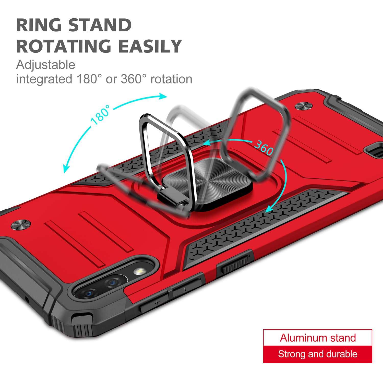Military Grade Shockproof Case for Samsung Galaxy A10 & M10 with Built-in Kickstand - Heavy Duty Protective Cover with Holster Armor (Red) - Perfect for Outdoor Activities, Work & Travel
