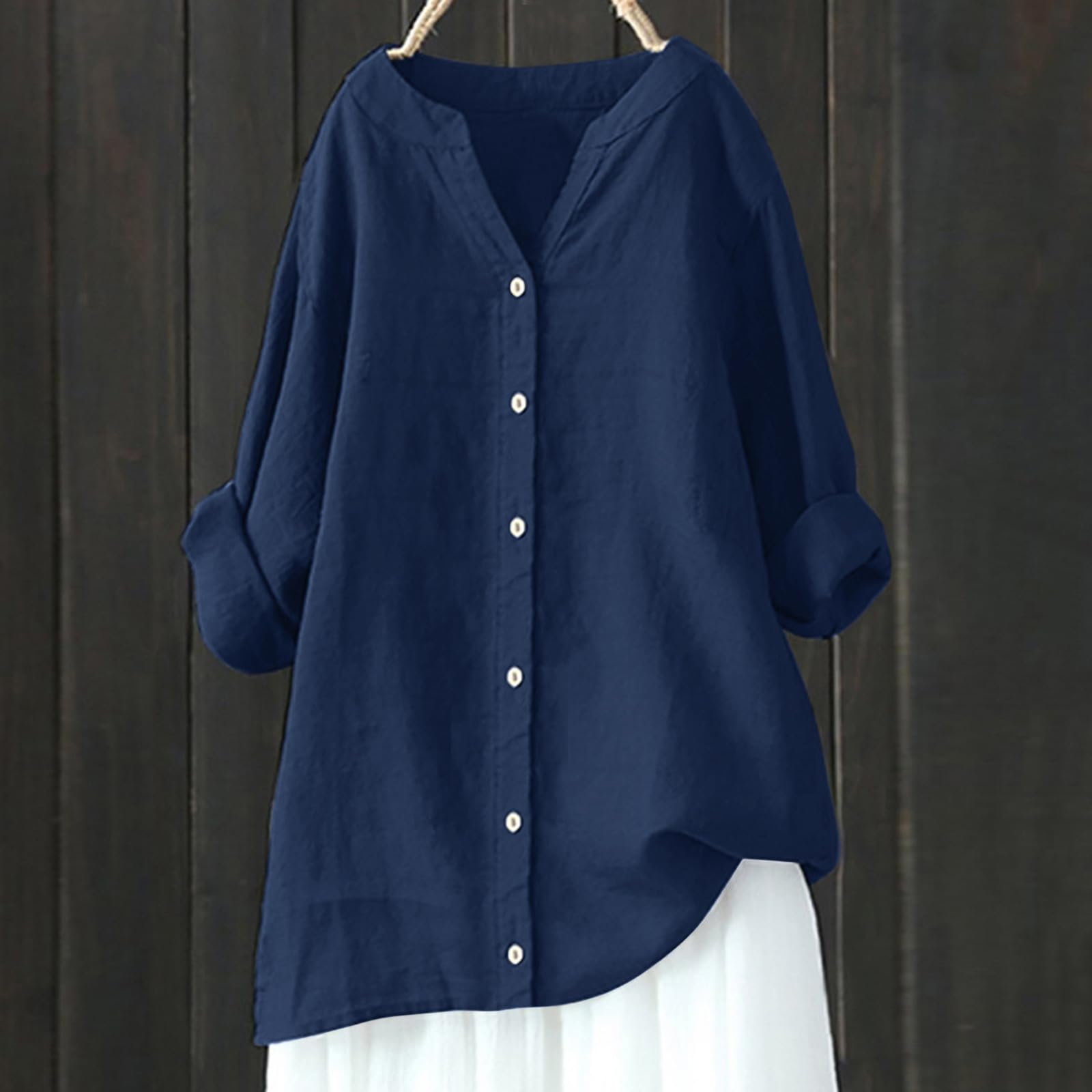 Women's Plus Size Linen Button Down Shirt - Long Sleeve Cotton Collared Blouse with Front Buttons | Oversized Work Shirt for Office, Casual Wear & Business Attire