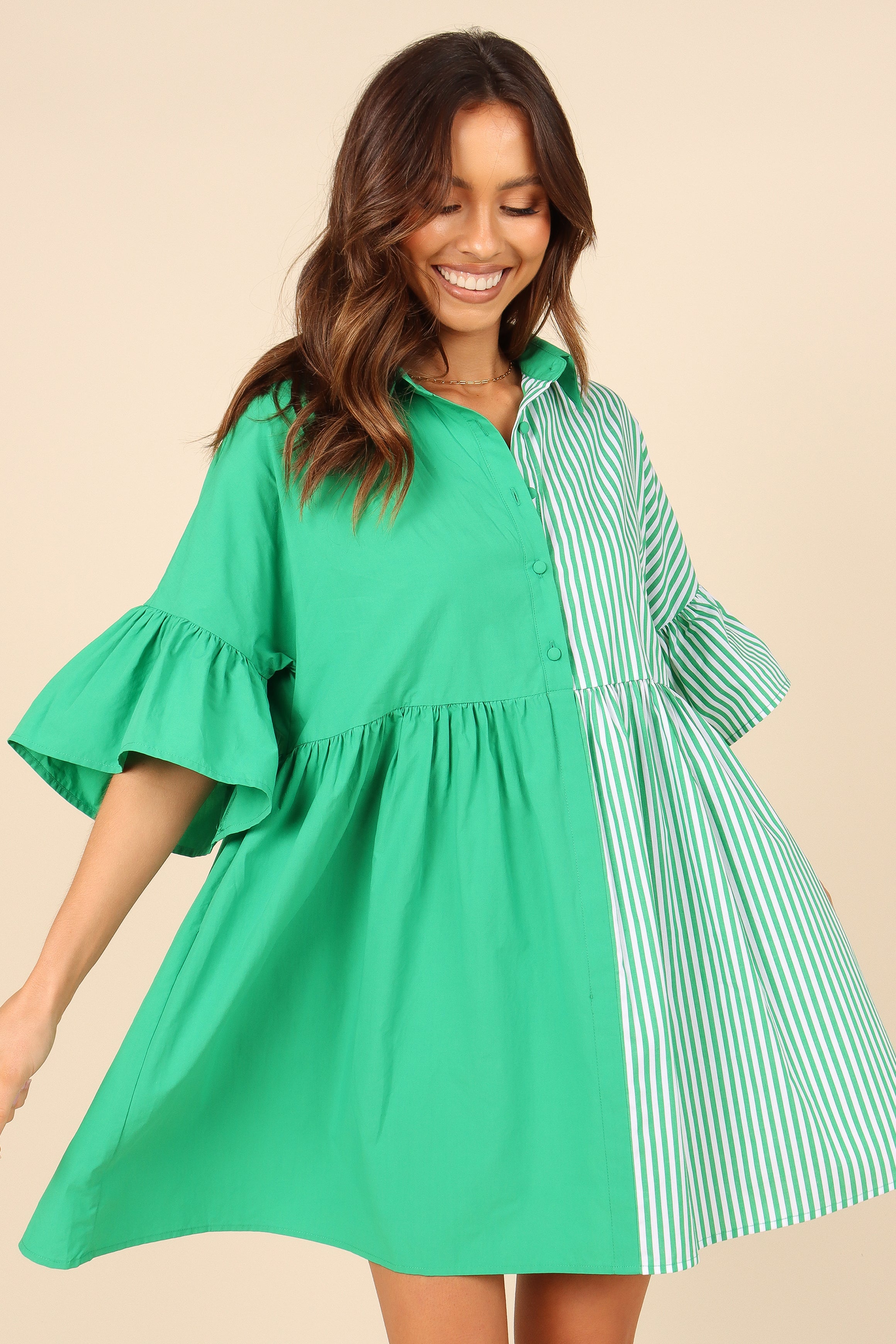 Did Frill Mini Dress - Green Striped Summer Casual Dress for Women | Perfect for Beach, Party & Date Night Outfits