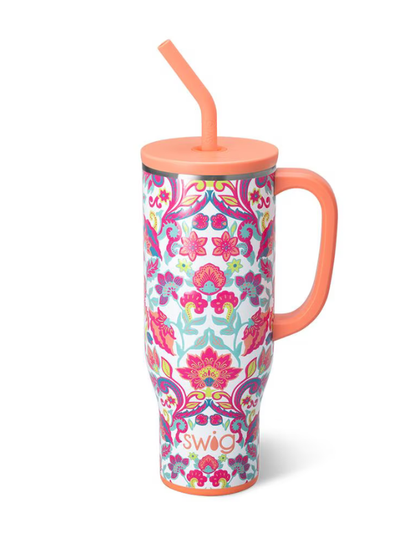 Swig Flourish Mega Mug 30oz - Large Insulated Tumbler with Lid & Straw - Perfect for Coffee, Tea & Cold Drinks at Home, Office or Travel
