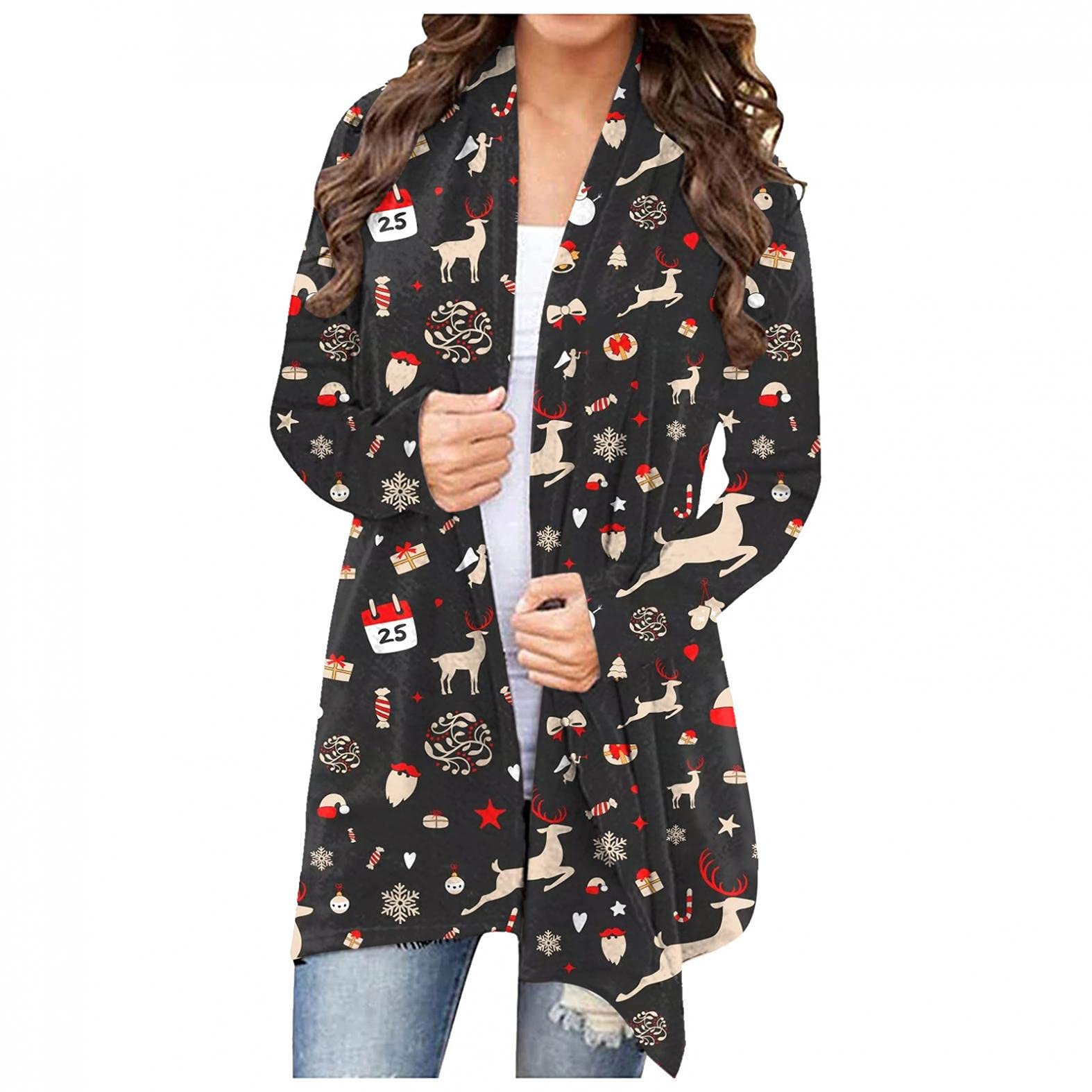 Women's Christmas Sweaters - Festive Knit Cardigan with Christmas Tree Design, Open Front Style for Holiday Parties & Family Gatherings