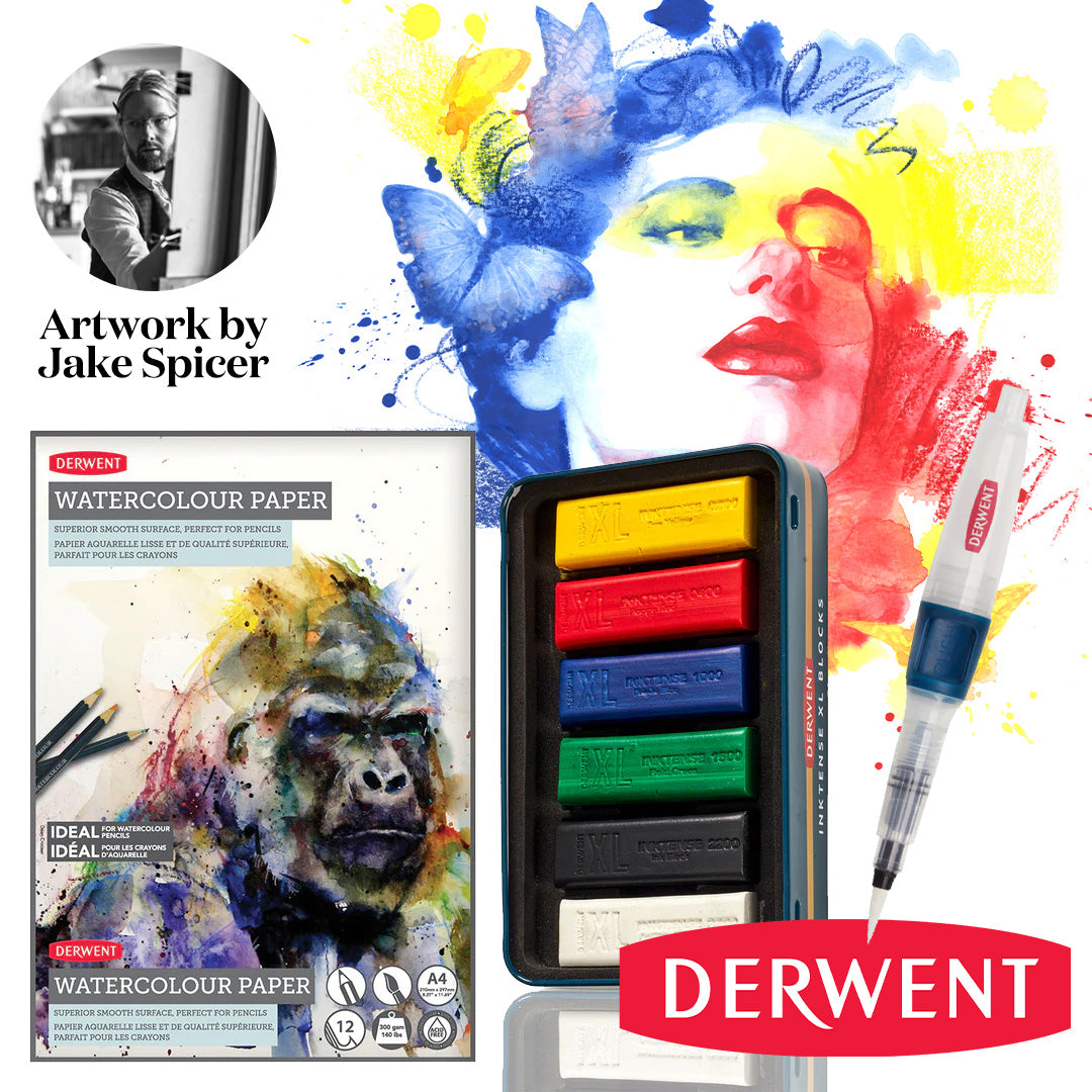 Derwent x Jake Spicer Inktense XL Watercolor Block Set - 24 Vibrant Pigment Blocks for Artists | Perfect for Sketching, Painting & Mixed Media Art Projects