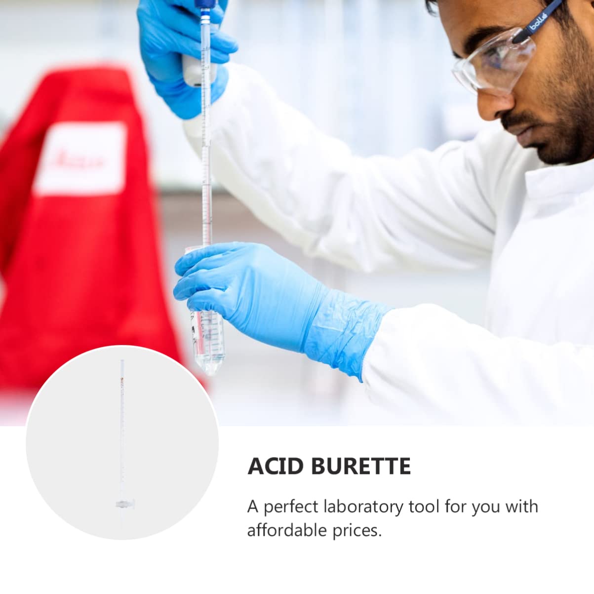 **Premium Borosilicate Glass Burette - 50ml Acid Burette for Laboratory Titration, Portable & Automatic Liquid Dispenser with Black Stand - Ideal for Chemistry Labs, School Experiments & Scientific Research**