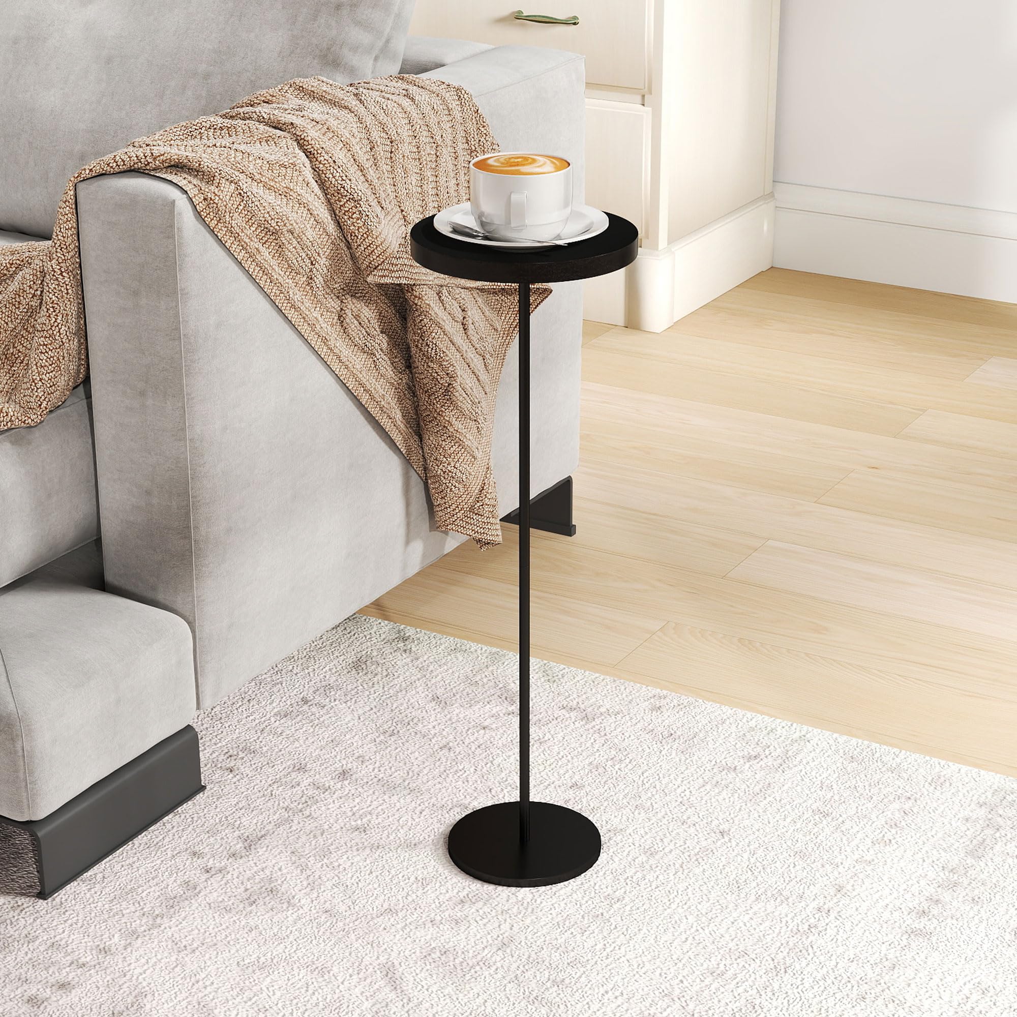 Premium Round Pedestal Drink Table with Weighted Base - Modern Black Cocktail Side Table for Living Room, Bedroom, Dorm & Patio - Perfect Martini Table for Sofa, Couch & Chair Accent - Ideal for Parties, Relaxation & Small Space Decor