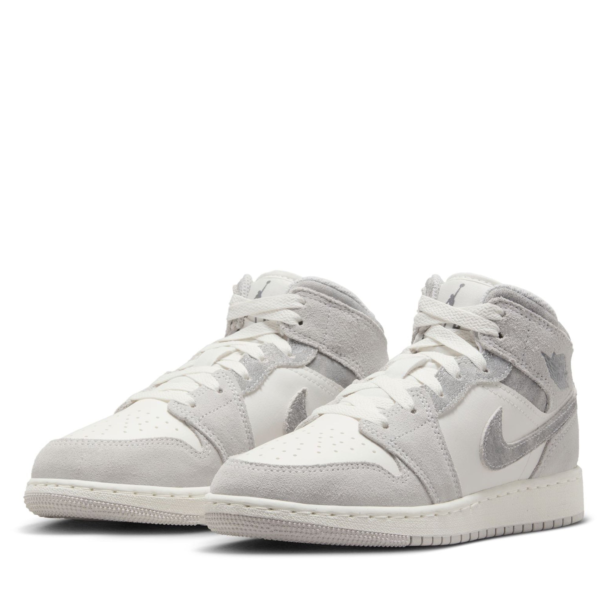Air Jordan 1 Mid SE (GS) Sneakers - Neutral Grey/Smoke Grey Basketball Shoes for Kids - Perfect for School, Sports & Casual Wear