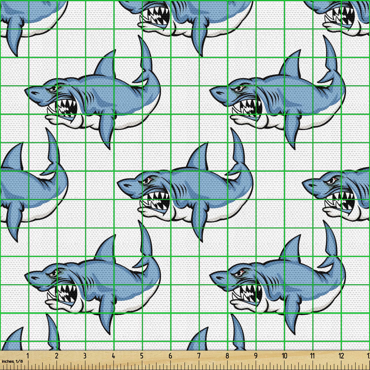Ambesonne Sea Animals Fabric by The Yard - Fierce Predator Wild Shark Swimming with Sharp Teeth Bite Nautical Theme Pattern - Decorative Upholstery Fabric for Sofa, Curtains, Pillows - 5 Yards White Blue Fabric for Coastal Home Decor & Marine Themed Bedroom