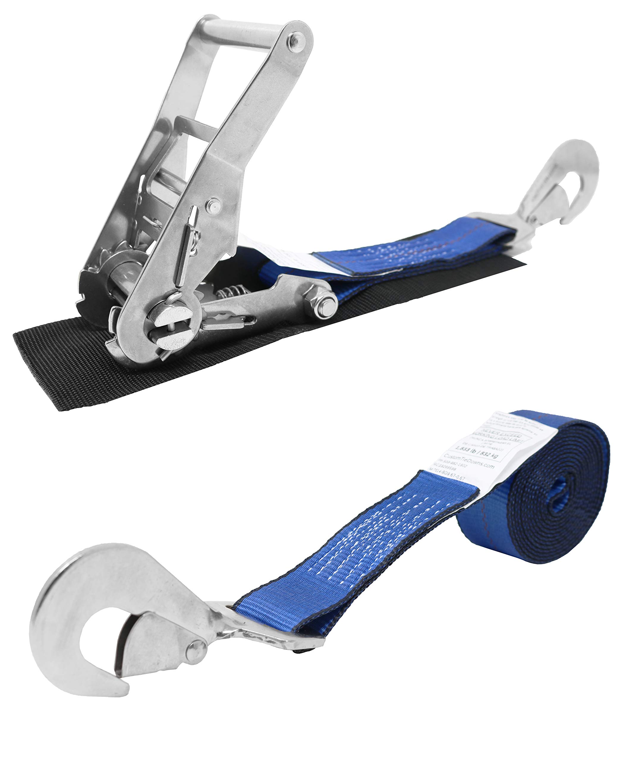 2 Inch x 10 Foot Heavy Duty Stainless Steel Ratchet Strap with Protective Buckle Pad & Twist Snap Hook - Secure Cargo, Motorcycle, ATV, Boat & Outdoor Gear (Blue) - Perfect for Transport, Towing & Storage