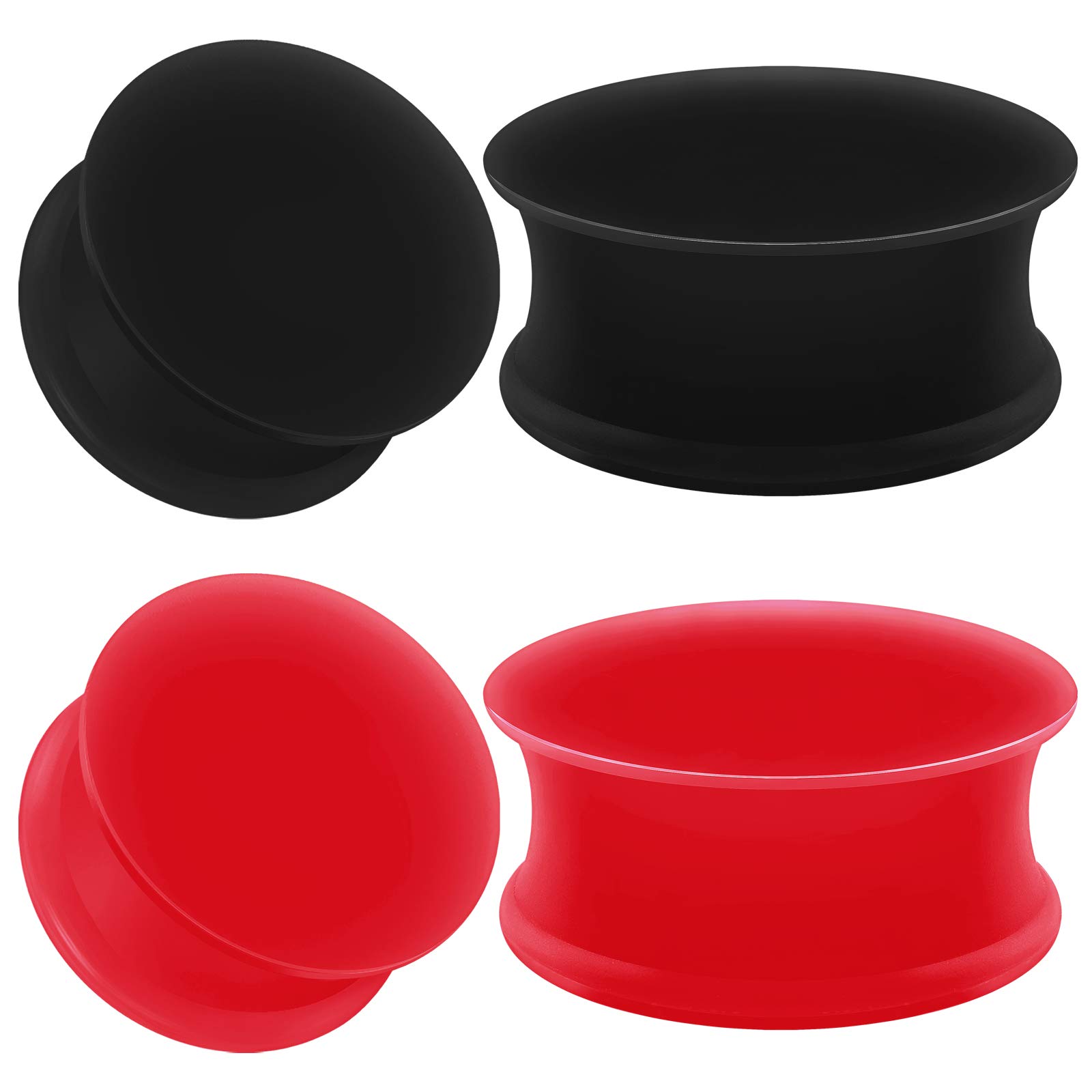 2 Pairs Silicone Black & Red Double Flared Saddle Piercing Jewelry - Stretcher Ear Plugs, Earring Lobe Flesh Tunnel Gauges for Men & Women - Perfect for Daily Wear, Parties & Body Modification