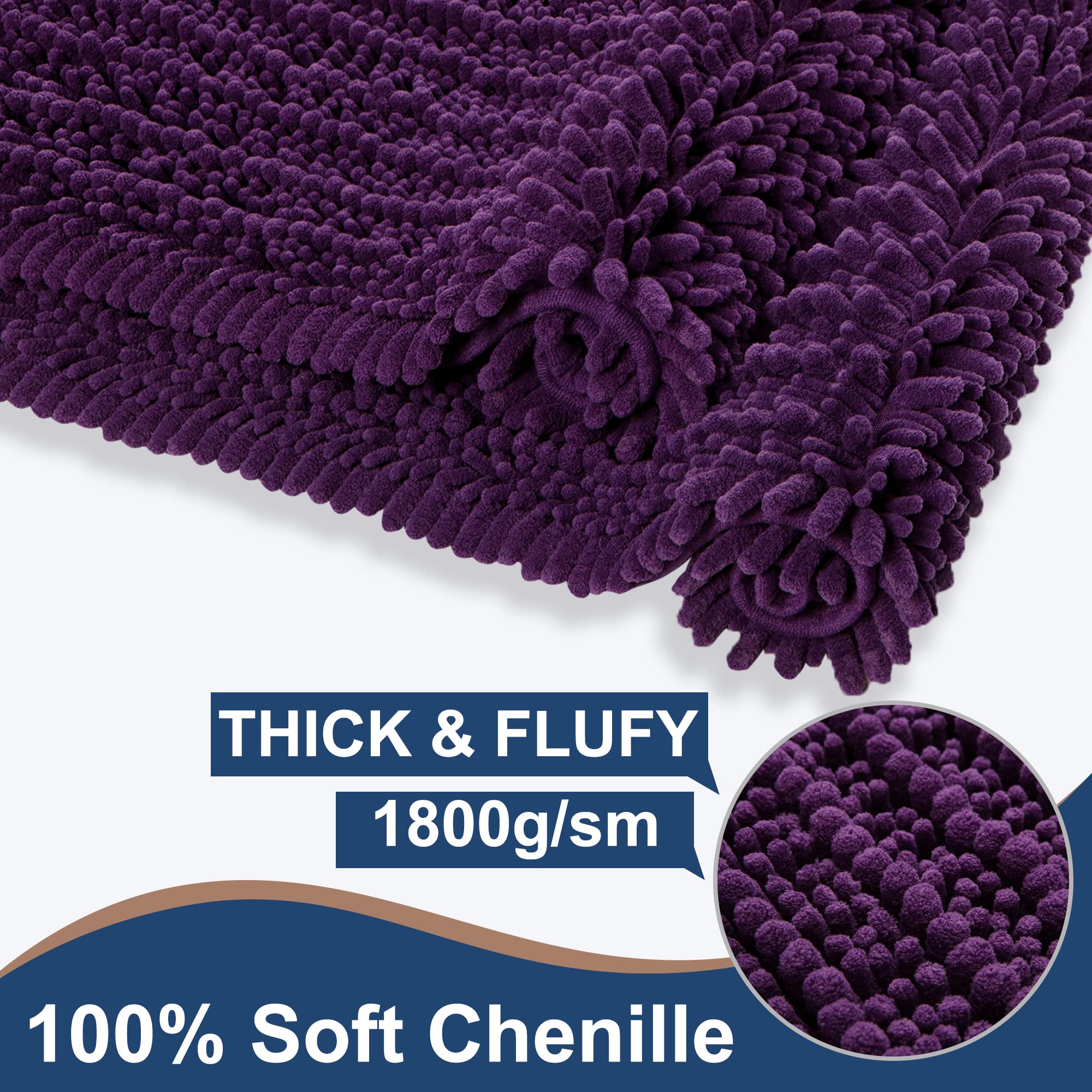 FLOLEOPA Soft Plush Microfiber Bathroom Rugs - Super Absorbent, Non-Slip, Machine Washable Bath Mats for Tub, Shower & Bathroom Floor (31x59 Inches, Plum) - Perfect for Cozy Bathroom Decor & Quick-Drying Comfort