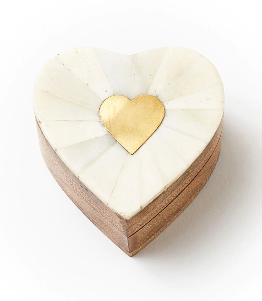 Heart-Shaped Keepsake Box with Bone & Brass Accents - Perfect for Jewelry, Love Letters & Wedding Memories