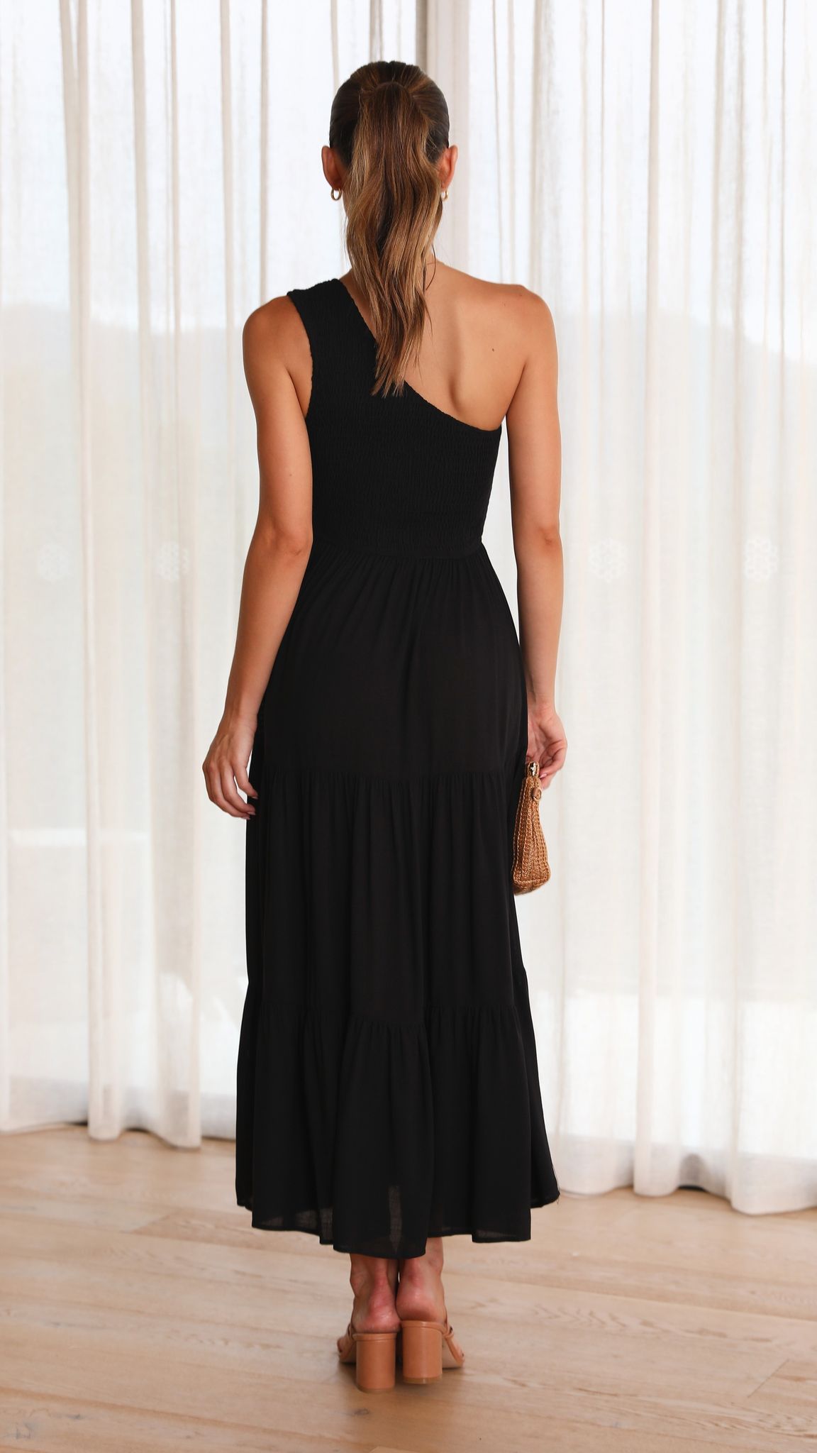 Elegant Black Cassy Midi Dress for Women | Flattering A-Line Summer Dress | Perfect for Parties, Weddings & Office Wear
