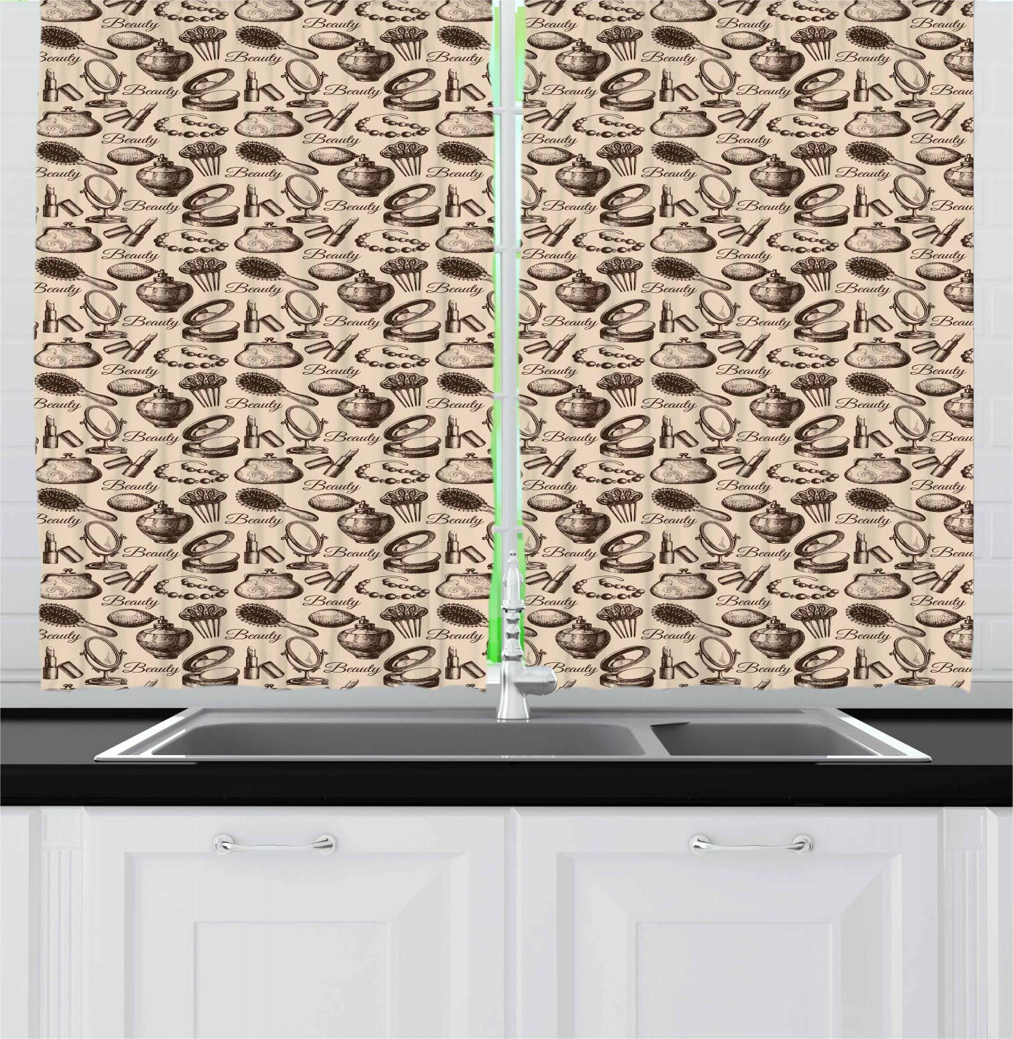 Vintage Hand-Drawn Cosmetic Sketch Kitchen Curtains - 2 Panel Set 55