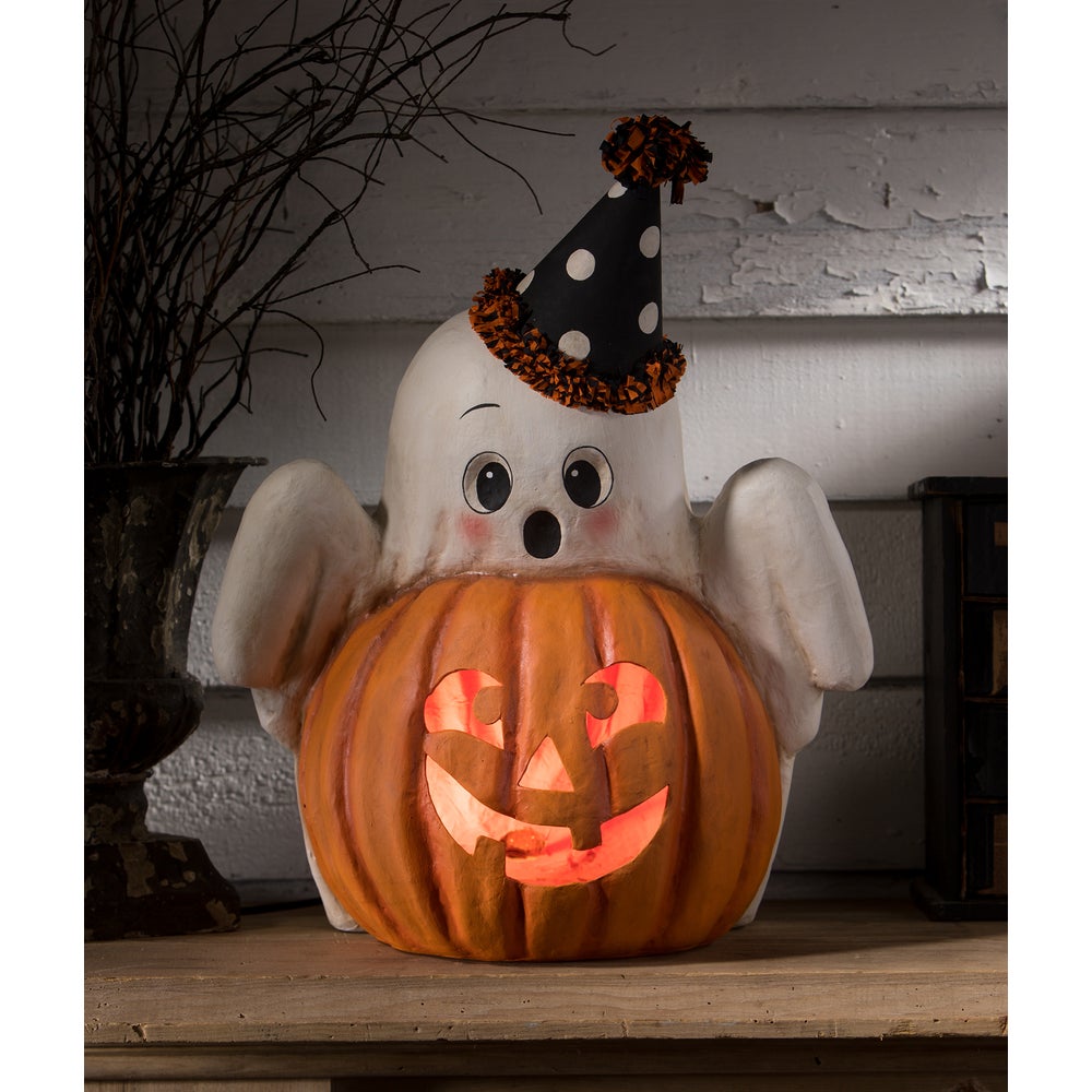 Boo Ghost Jack O'Lantern Halloween Decor by Bethany Lowe Designs - Spooky Home & Party Decoration for Indoor & Outdoor Use