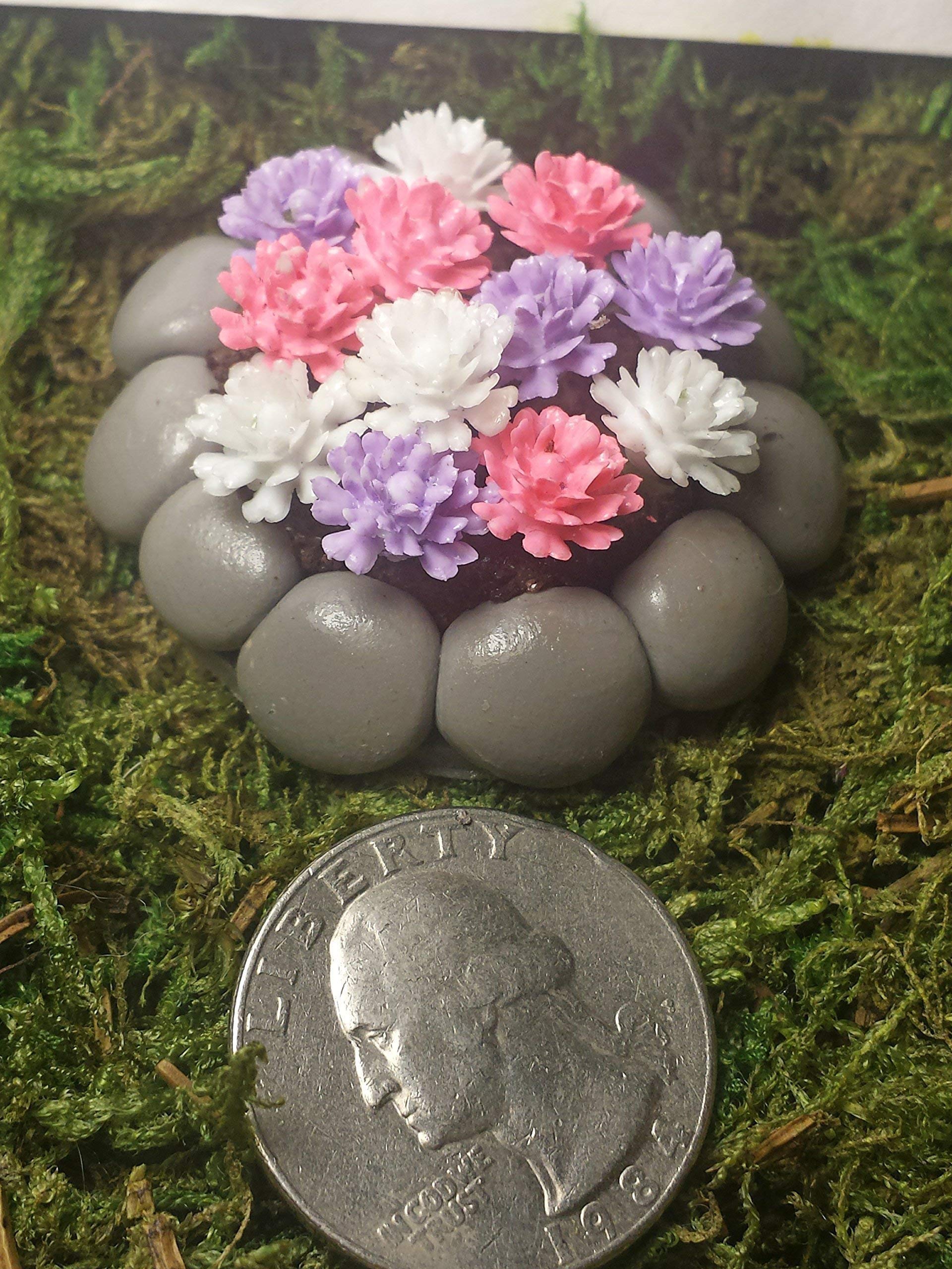 Fairy Garden Miniature Accessories - Pink, Purple & White Flower Bed with Rock Planter | DIY Mini Garden Decor for Home, Office & Outdoor Fairy Gardens