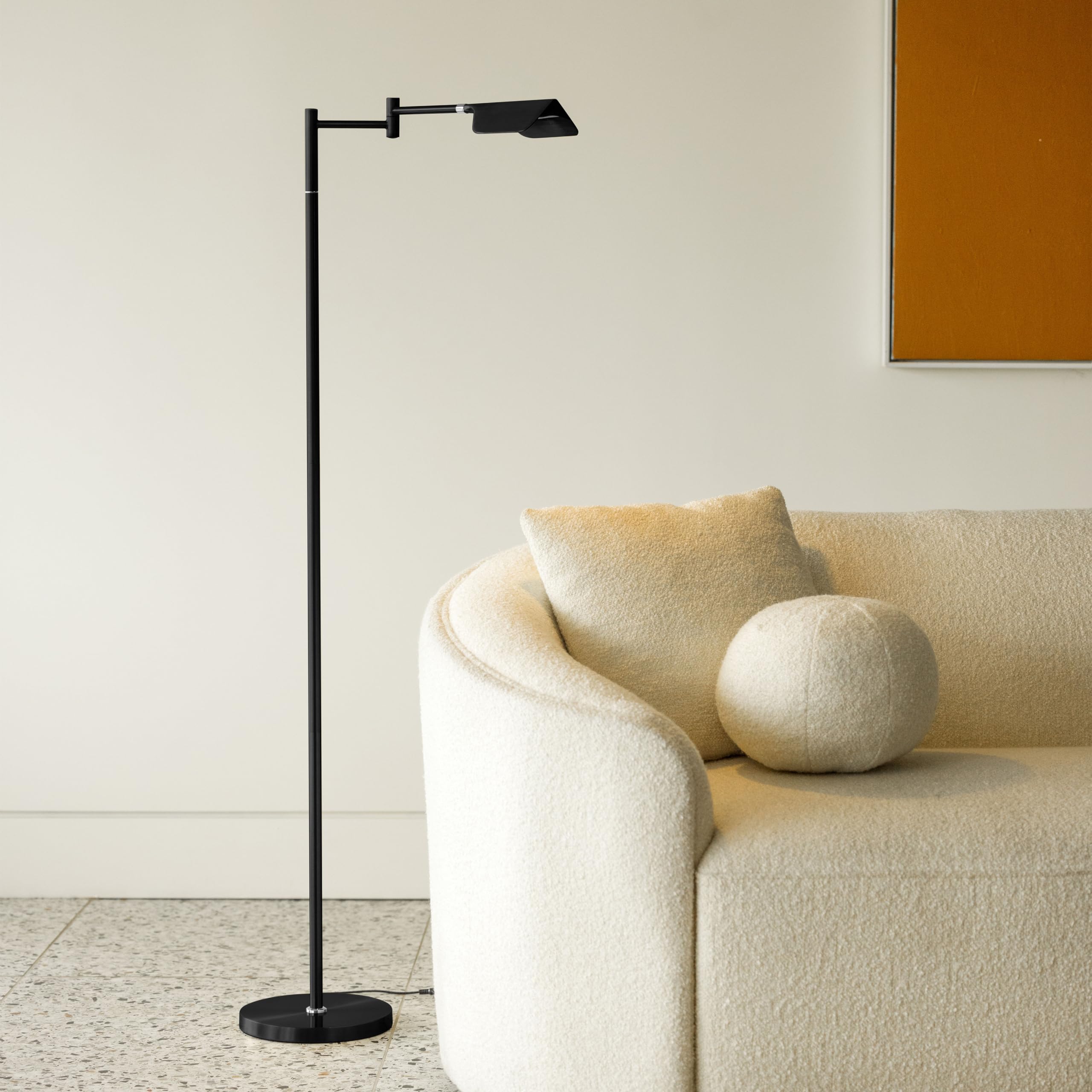 Brightech Leaf Pharmacy LED Reading Floor Lamp - Dimmable & Adjustable Standing Lamp with Easy Rotation for Living Room, Office, Sewing & Crafting - Perfect for Reading, Working & Hobbies (Jet Black)