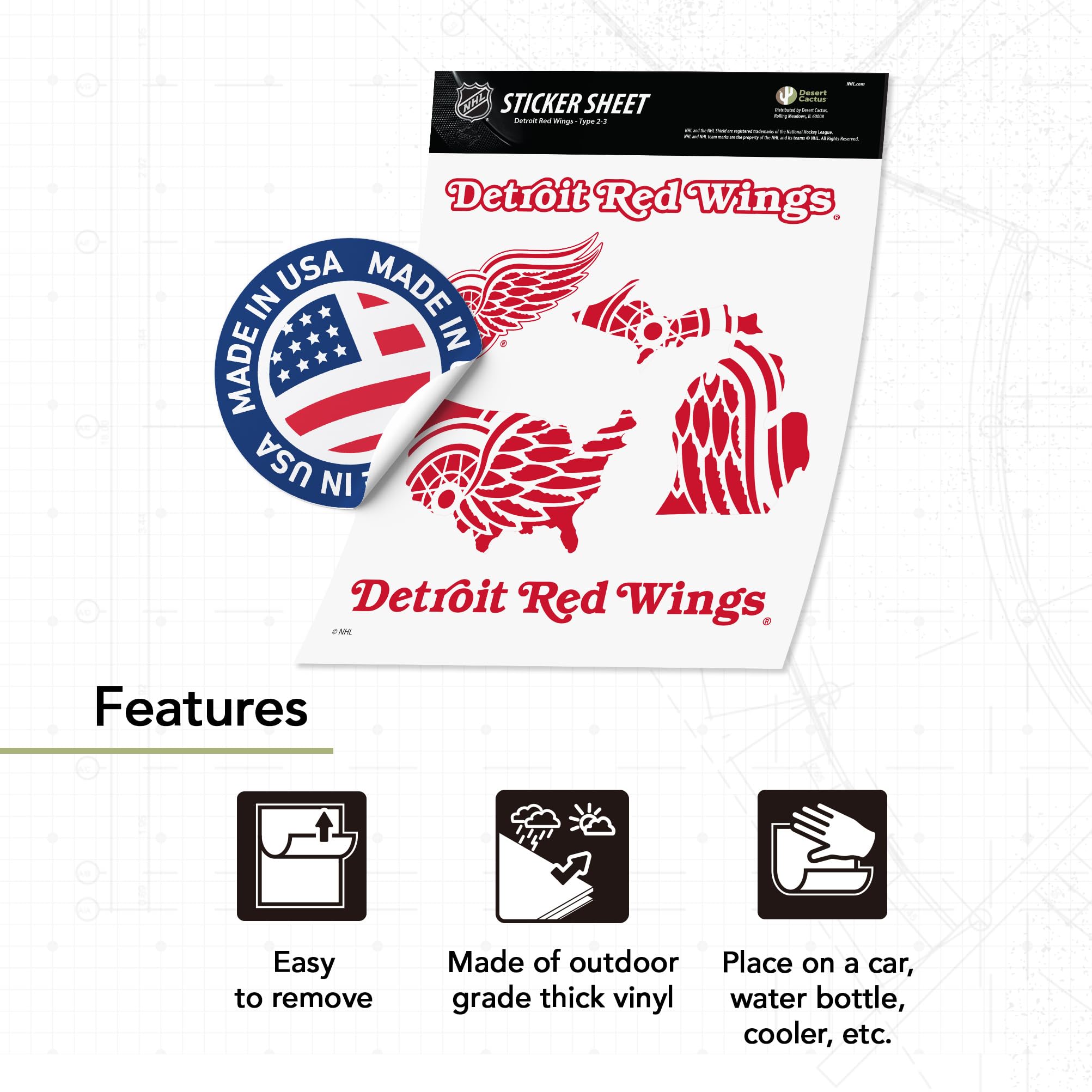 Detroit Red Wings NHL Hockey Team Vinyl Decal Sticker Set - Waterproof Laptop, Car, Water Bottle, Scrapbook Decor - Perfect for Fans, Sports Enthusiasts & Gift Giving