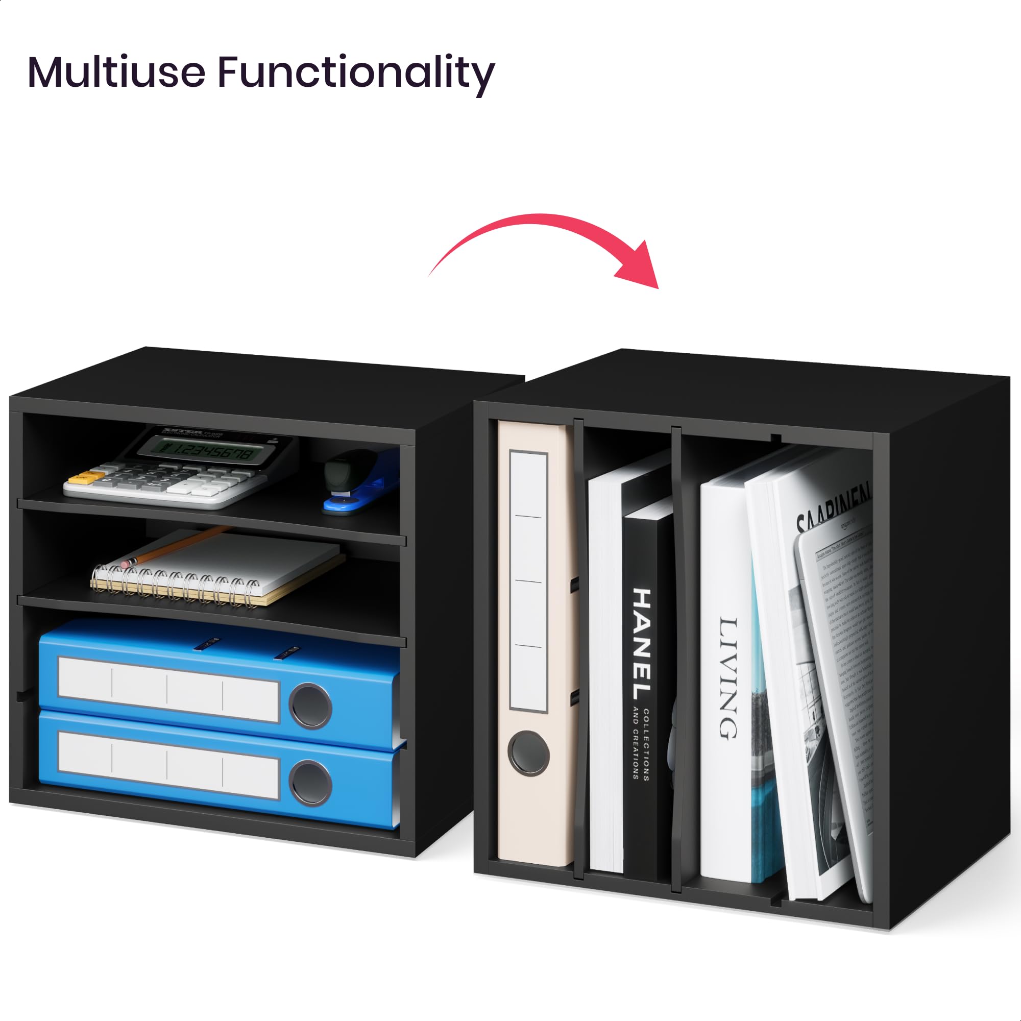 Ballucci 4-Tier Stackable Paper Organizer Tray - Black Desk Storage Shelves for Letter Paper, Documents & Files | Perfect for Office, Classroom & Home Workspace Organization