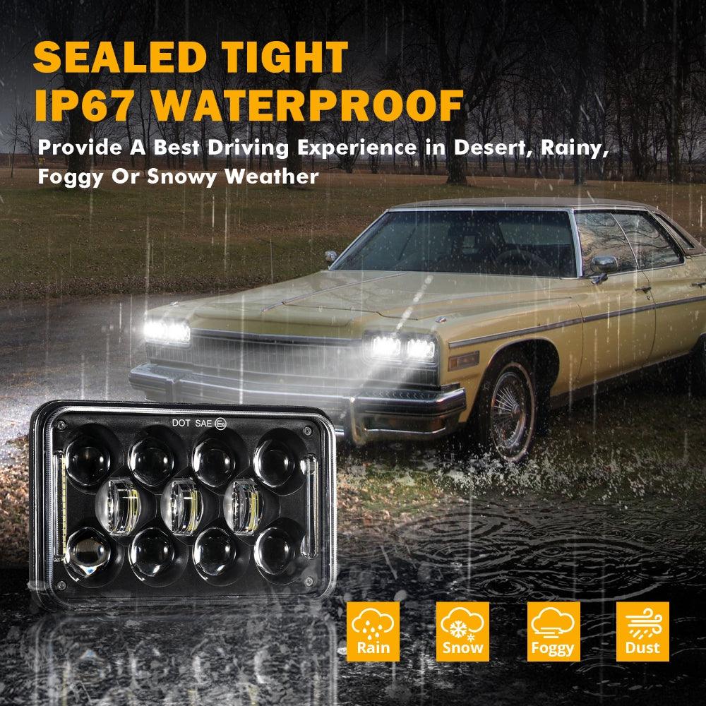 4x6 LED Headlights with DRL - DOT Approved High/Low Beam Rectangular Headlamps for Peterbilt, Kenworth, Freightliner & Ford Trucks - Perfect for Night Driving & Off-Road Adventures