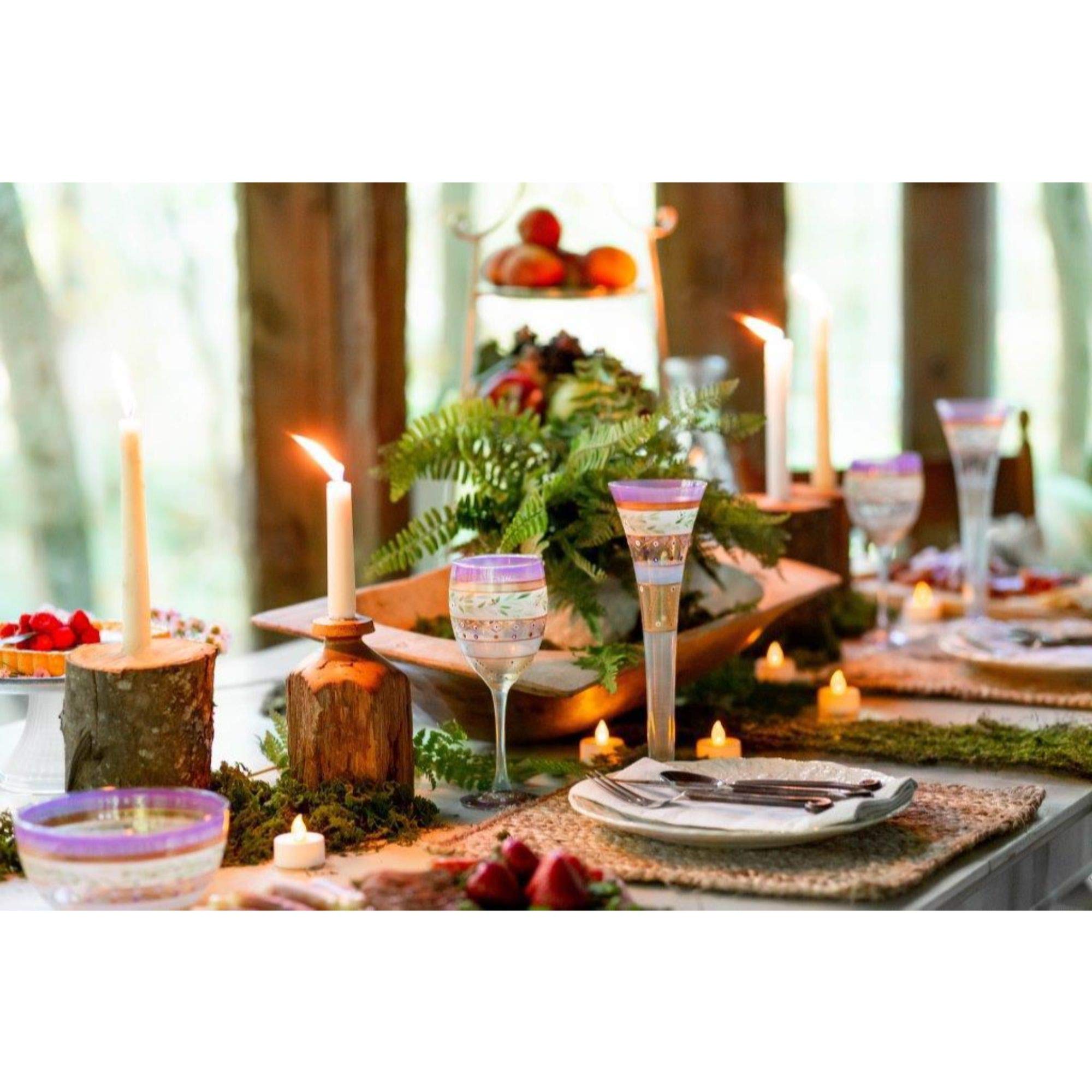 Set of 2 Hand-Painted Mosaic Garland & Stripes Wine Glasses - 10.5 Oz Stemware for Parties, Weddings, and Elegant Dining