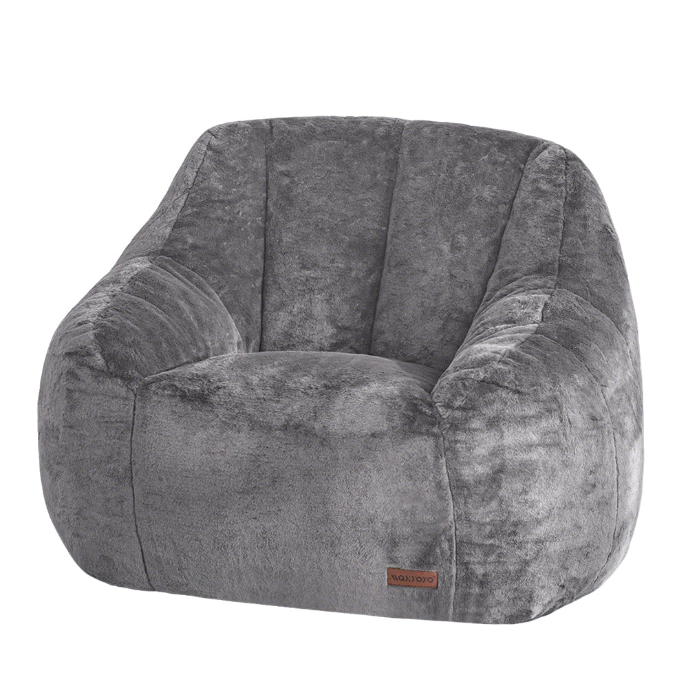 MAXYOYO Faux Fur Bean Bag Chair with High Backrest - Grey, Oversized Comfortable Lounge Chair for Living Room, Bedroom, Dorm, or Game Room - Perfect for Relaxing, Reading, and Gaming