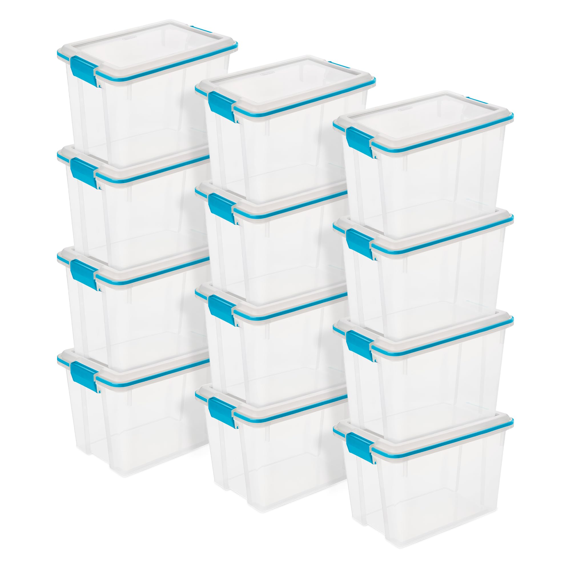 Sterilite 12-Pack 20 Quart Clear Weatherproof Storage Bins with Secure Latching Lids - Airtight Plastic Containers for Home Organization, Garage Storage & Camping Gear