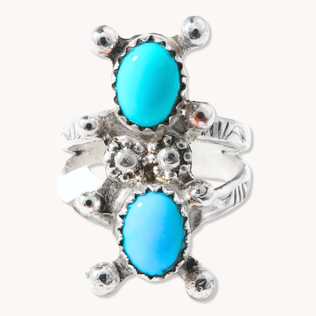 Two Stone Turquoise Rings with Silver Bead Accents – Handmade Boho Jewelry for Women | Perfect for Festivals, Weddings & Everyday Wear