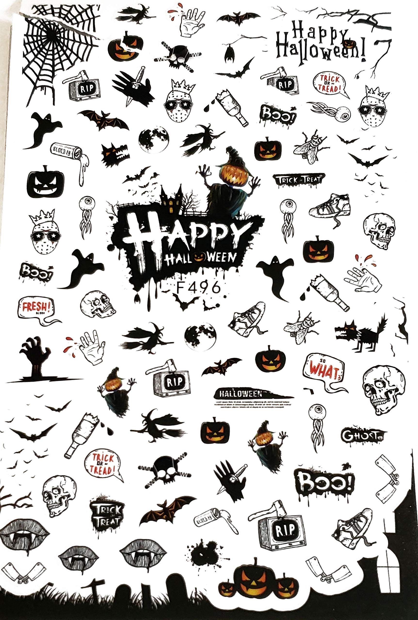 Halloween Nail Stickers - Pumpkin Skull Decals for Nail Art - Perfect for Halloween Parties & Gothic Style