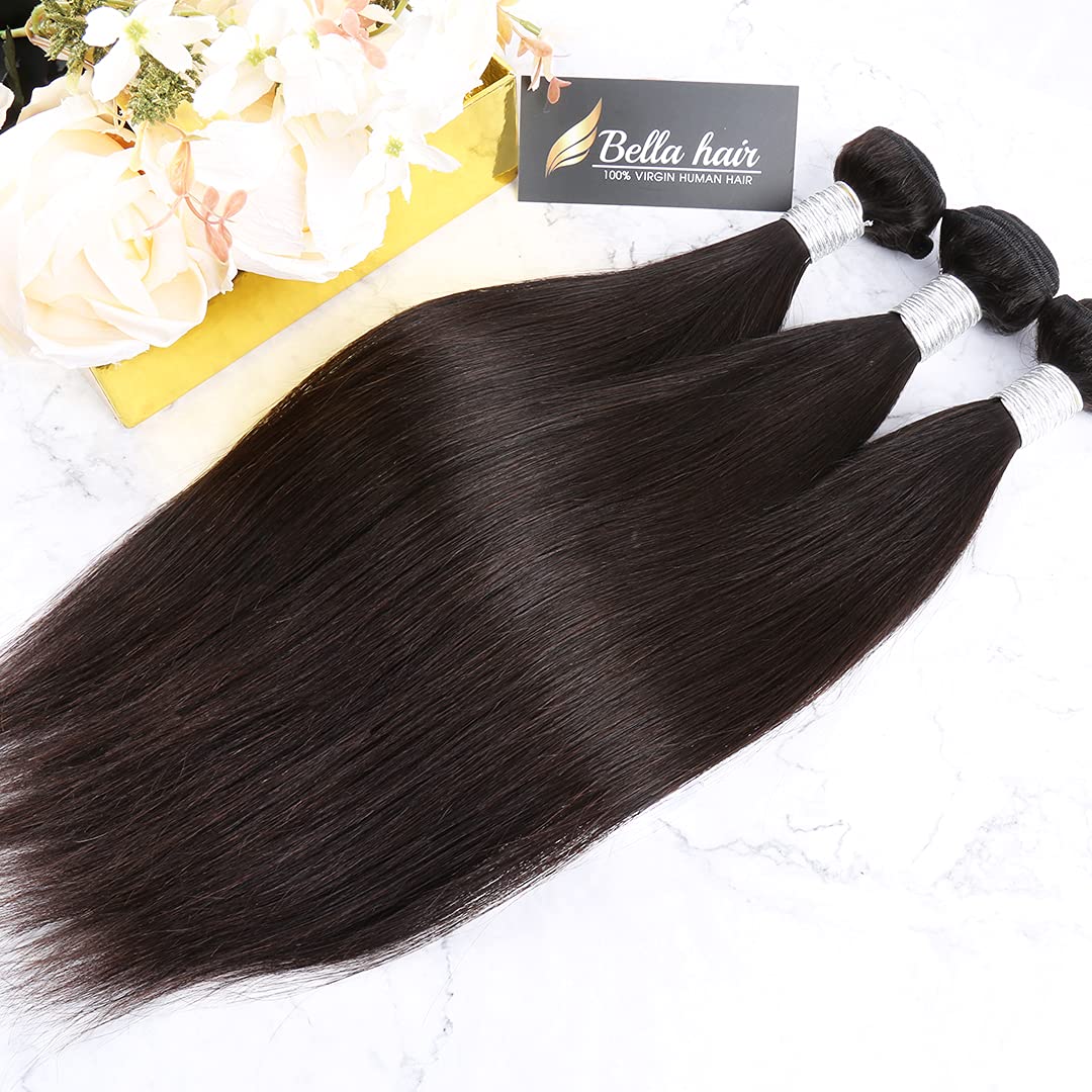 Bella Hair Full Cuticle Aligned Straight Virgin Human Hair Bundles 12-40 Inch | Natural Black Color Hair Extensions for Weaving | Perfect for Daily Styling, Parties & Special Occasions