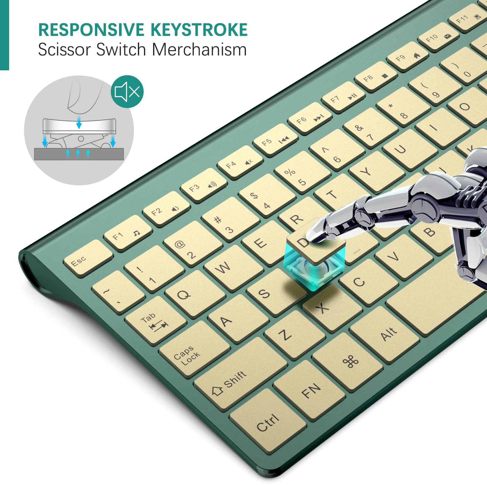 JOYACCESS 2.4G Wireless Keyboard and Mouse Combo - Compact, Quiet, Ergonomic Design for Windows PC, Laptop, Desktop | Perfect for Office Work, Gaming & Home Use in Cangling Green